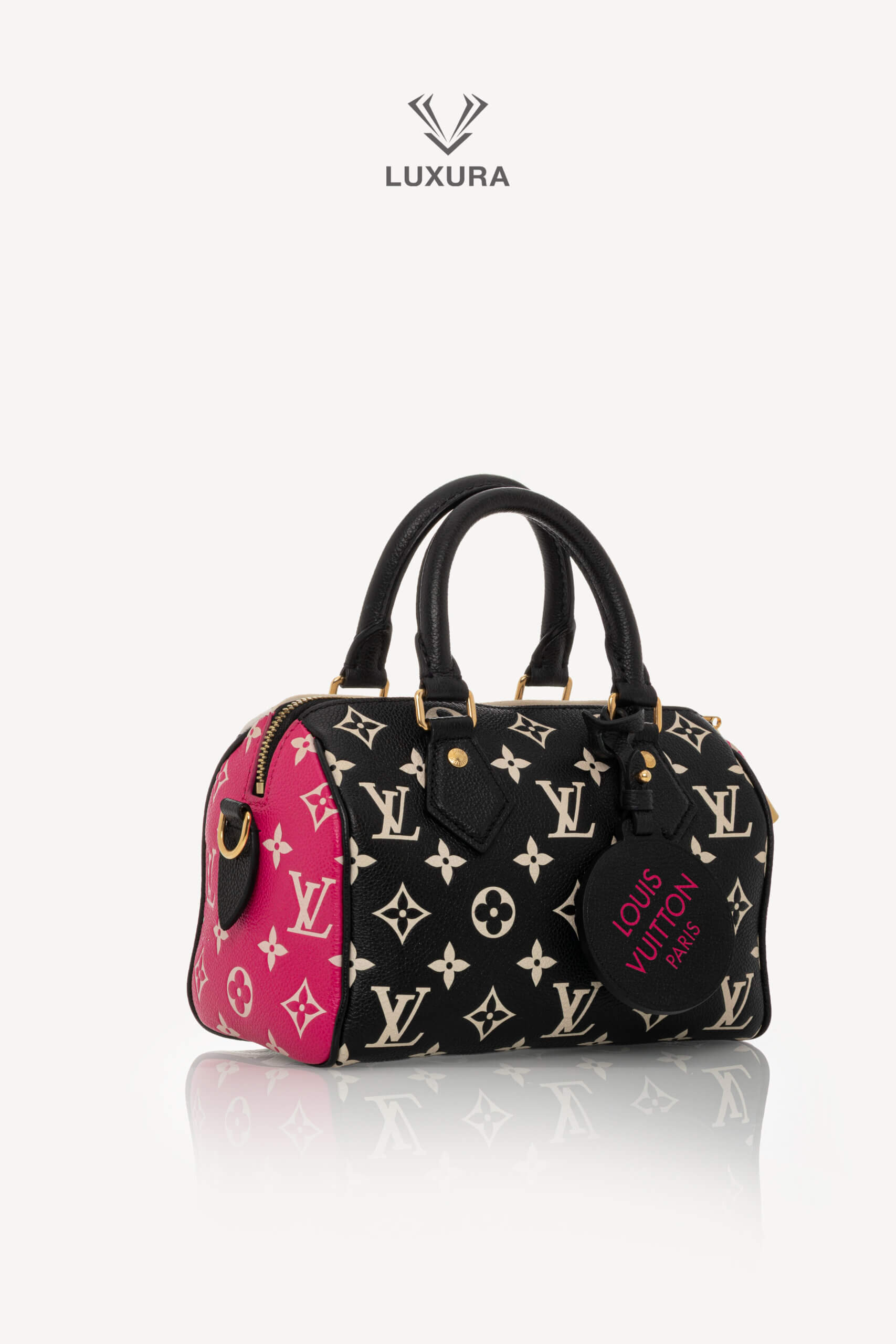 <span style="font-size: 10px;letter-spacing: .15em">HARD TO FIND</span><br>            <strong>LOUIS VUITTON</strong><br>            <div style="margin-top:10px;font-size:16px">Empreinte Monogram Spring in the City Speedy Bandouliere 20 Black White Pink M46088</div><br> - Image 3