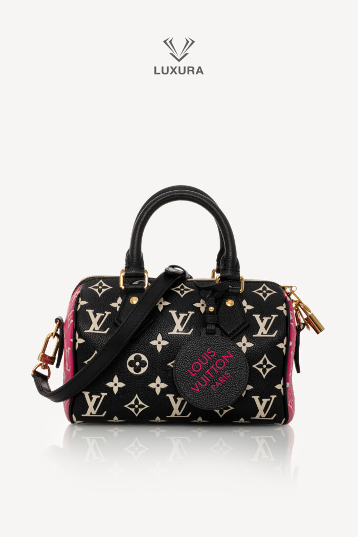 <span style="font-size: 10px;letter-spacing: .15em">HARD TO FIND</span><br>            <strong>LOUIS VUITTON</strong><br>            <div style="margin-top:10px;font-size:16px">Empreinte Monogram Spring in the City Speedy Bandouliere 20 Black White Pink M46088</div><br>