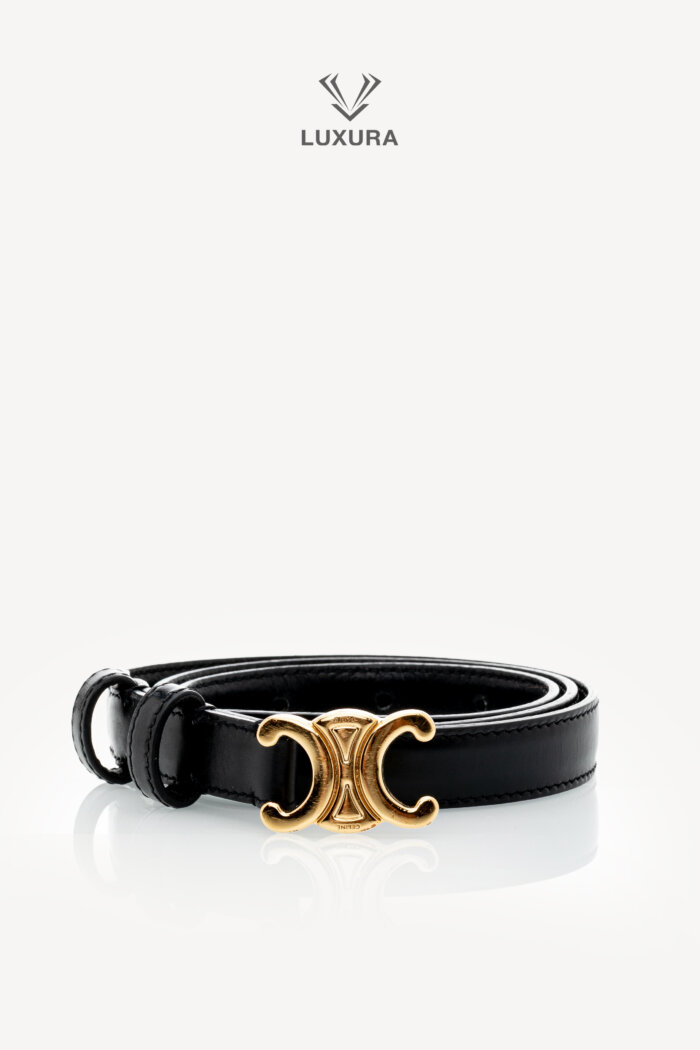 <span style="font-size: 10px;letter-spacing: .15em">HARD TO FIND</span><br>            <strong>CELINE</strong><br>            <div style="margin-top:10px;font-size:16px">Triomphe Belt 18mm in Smooth Calfskin Black 75 cm</div><br>