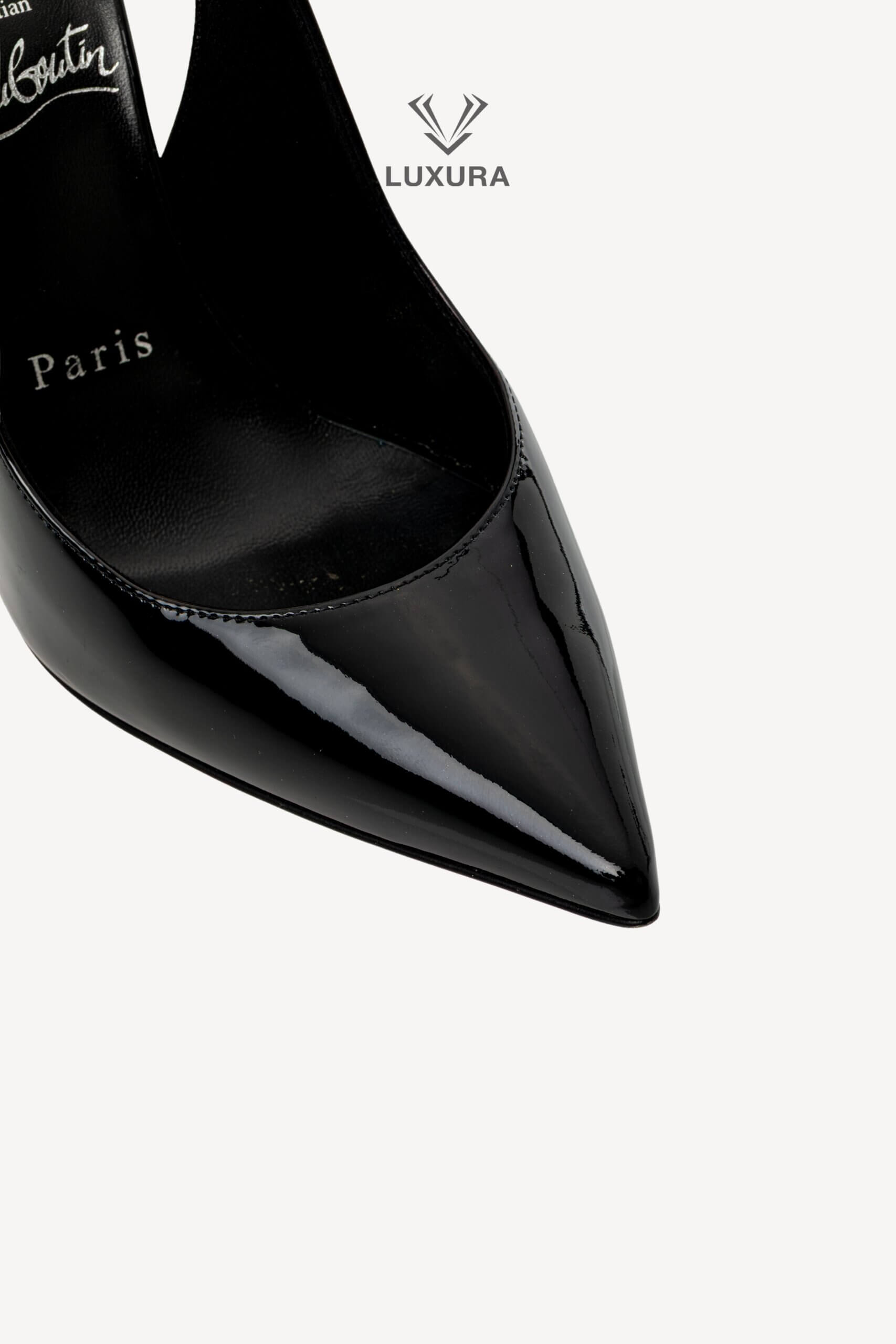 <span style="font-size: 10px;letter-spacing: .15em">BEST DEAL</span><br> <strong>CHRISTIAN LOUBOUTIN</strong><br> <div style="margin-top:10px;font-size:16px">Black Hot Chick Sling Patent Slingback Pumps 100 35.5</div><br> - Image 9