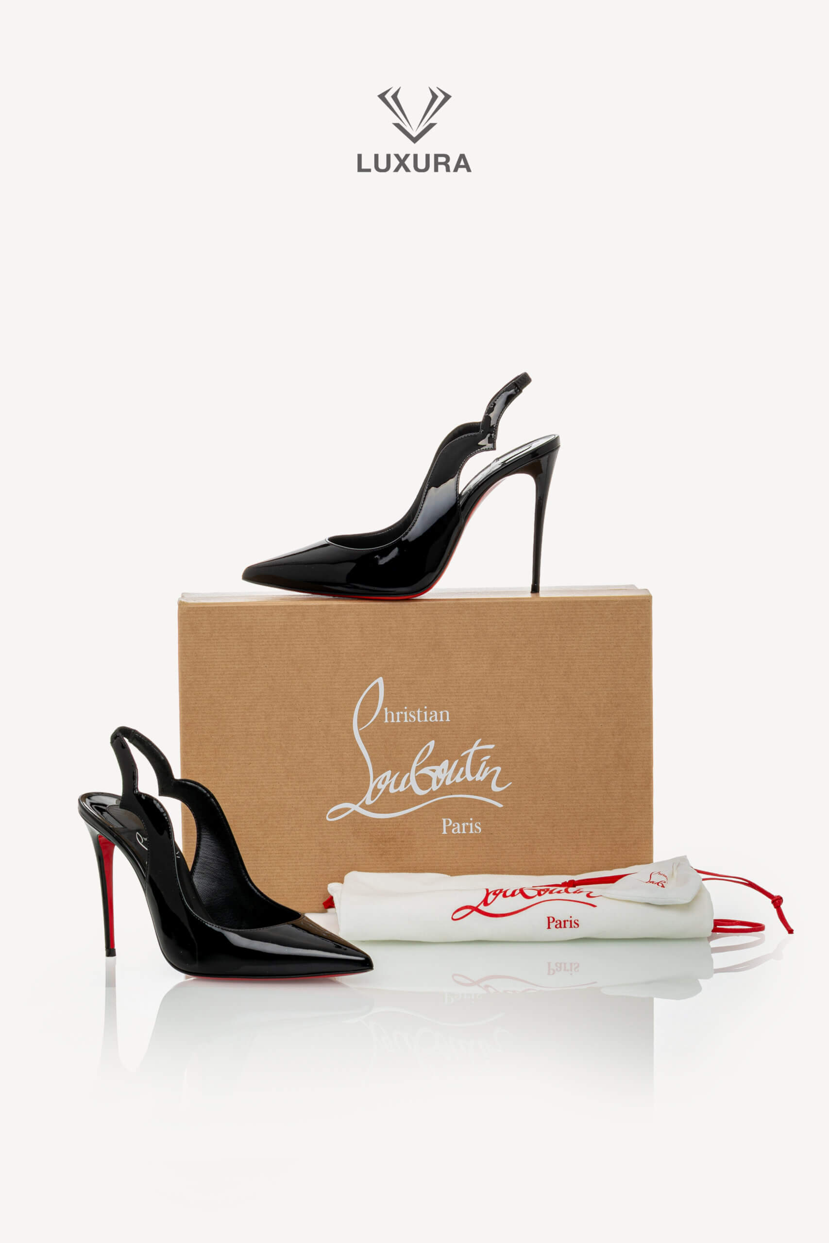 <span style="font-size: 10px;letter-spacing: .15em">BEST DEAL</span><br> <strong>CHRISTIAN LOUBOUTIN</strong><br> <div style="margin-top:10px;font-size:16px">Black Hot Chick Sling Patent Slingback Pumps 100 35.5</div><br> - Image 2