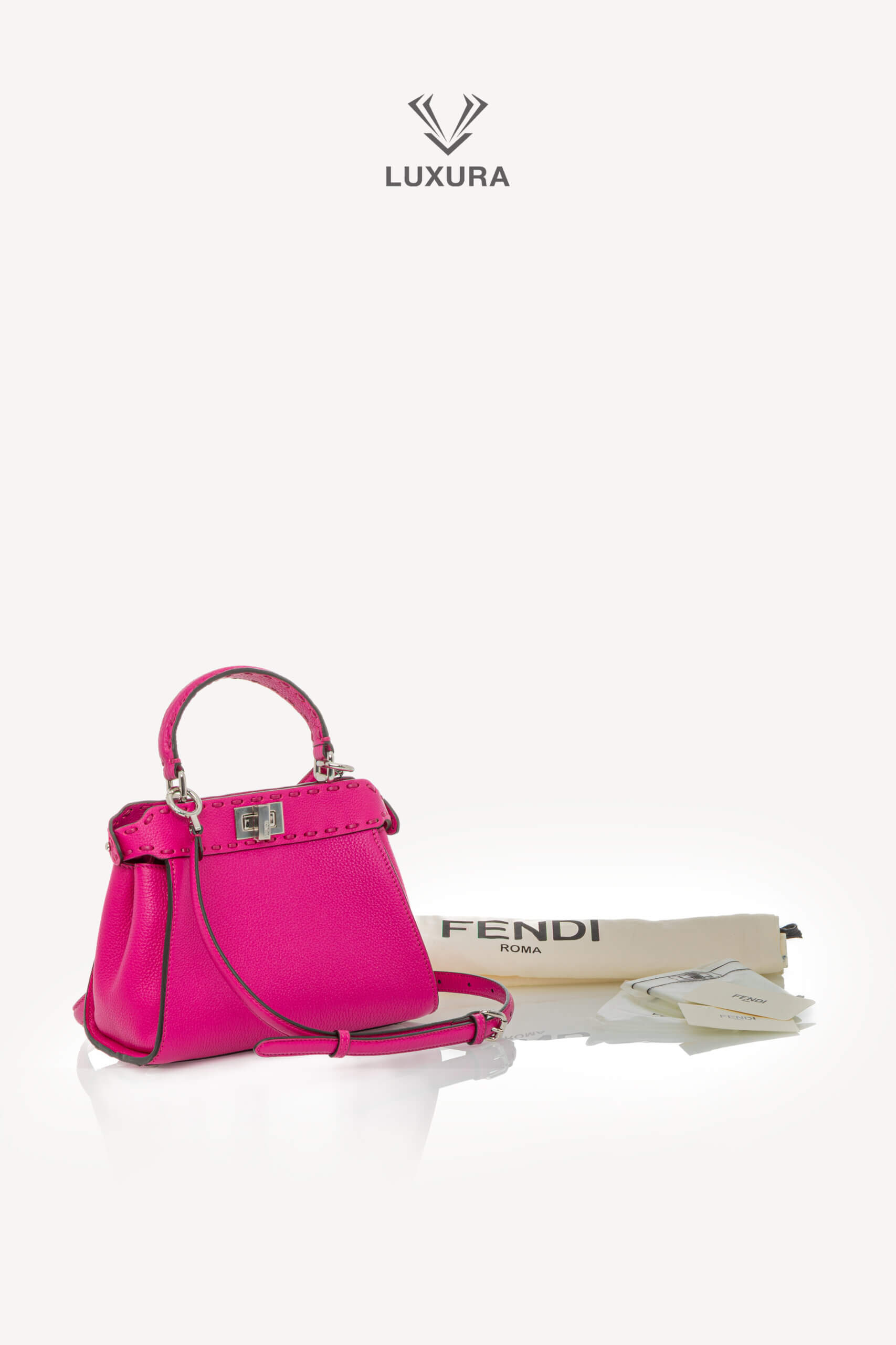 <span style="font-size: 10px;letter-spacing: .15em">HARD TO FIND</span><br> <strong>FENDI</strong><br> <div style="margin-top:10px;font-size:16px">Cuoio Roma Sellerissima Nappa Tape Stitch Peekaboo Mini Magenta</div><br> - Image 8