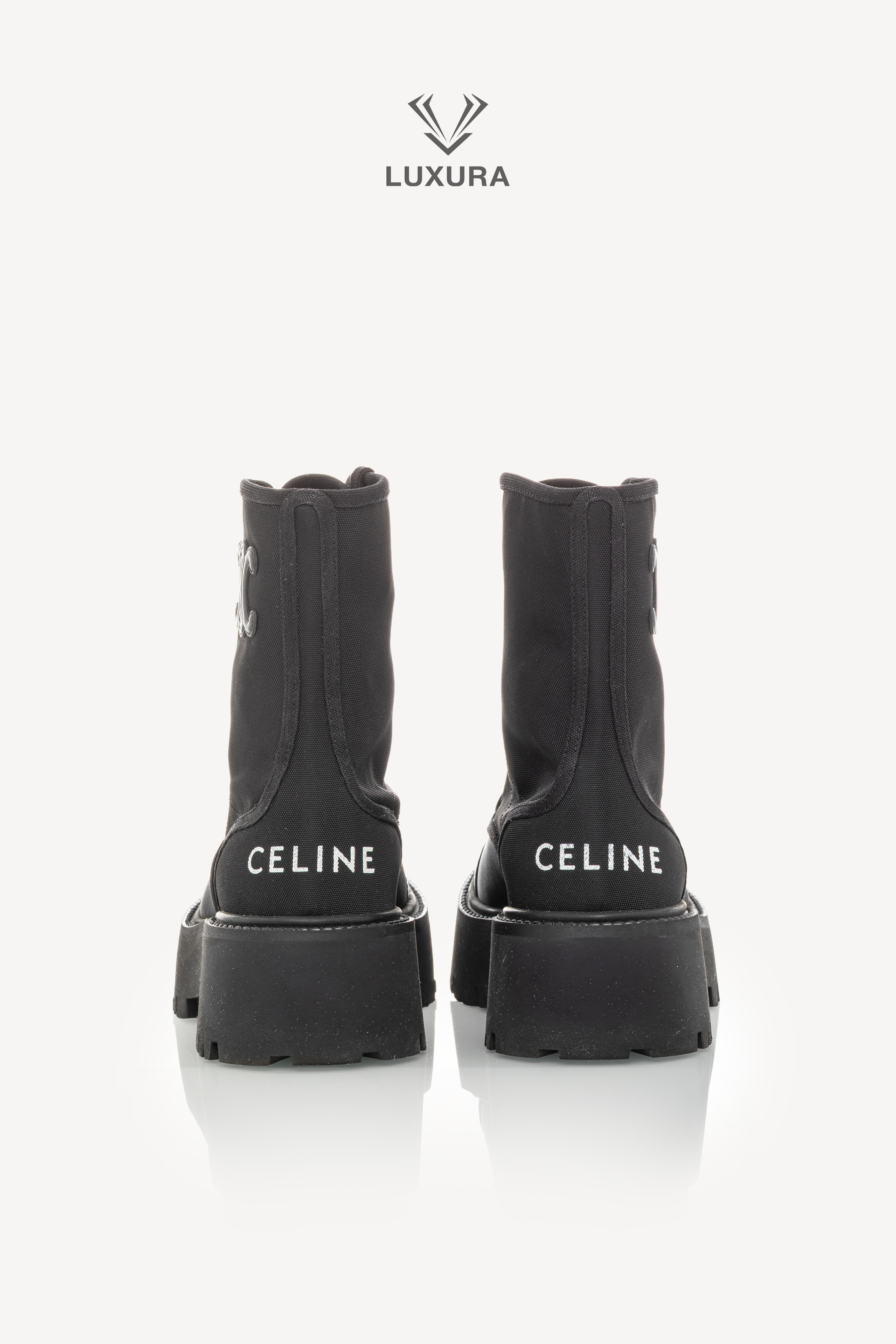 <span style="font-size: 10px;letter-spacing: .15em">NEW COLLECTION</span><br>            <strong>CELINE</strong><br>            <div style="margin-top:10px;font-size:16px">Bulky Laced Up Boot In Nylon And Shinny Bull Black 36 ( true size 36.5 )</div><br> - Image 5