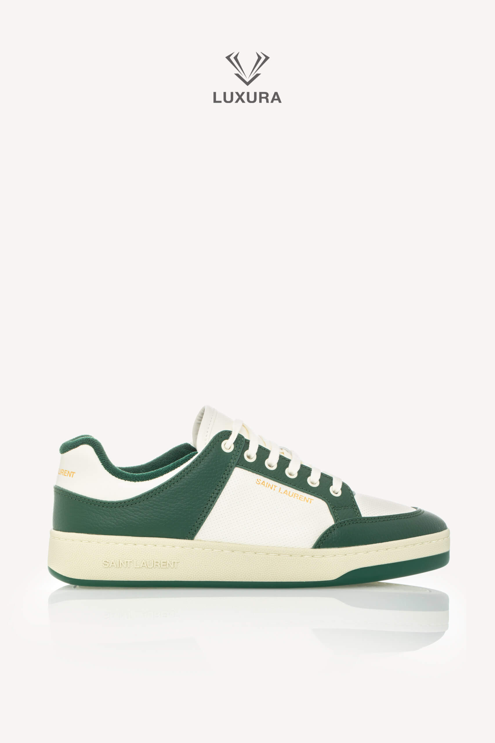 <span style="font-size: 10px;letter-spacing: .15em">BEST DEAL</span><br>            <strong>SAINT LAURENT</strong><br>            <div style="margin-top:10px;font-size:16px">SL/61 Sneakers in Smooth Leather White-Green 43.5</div><br>