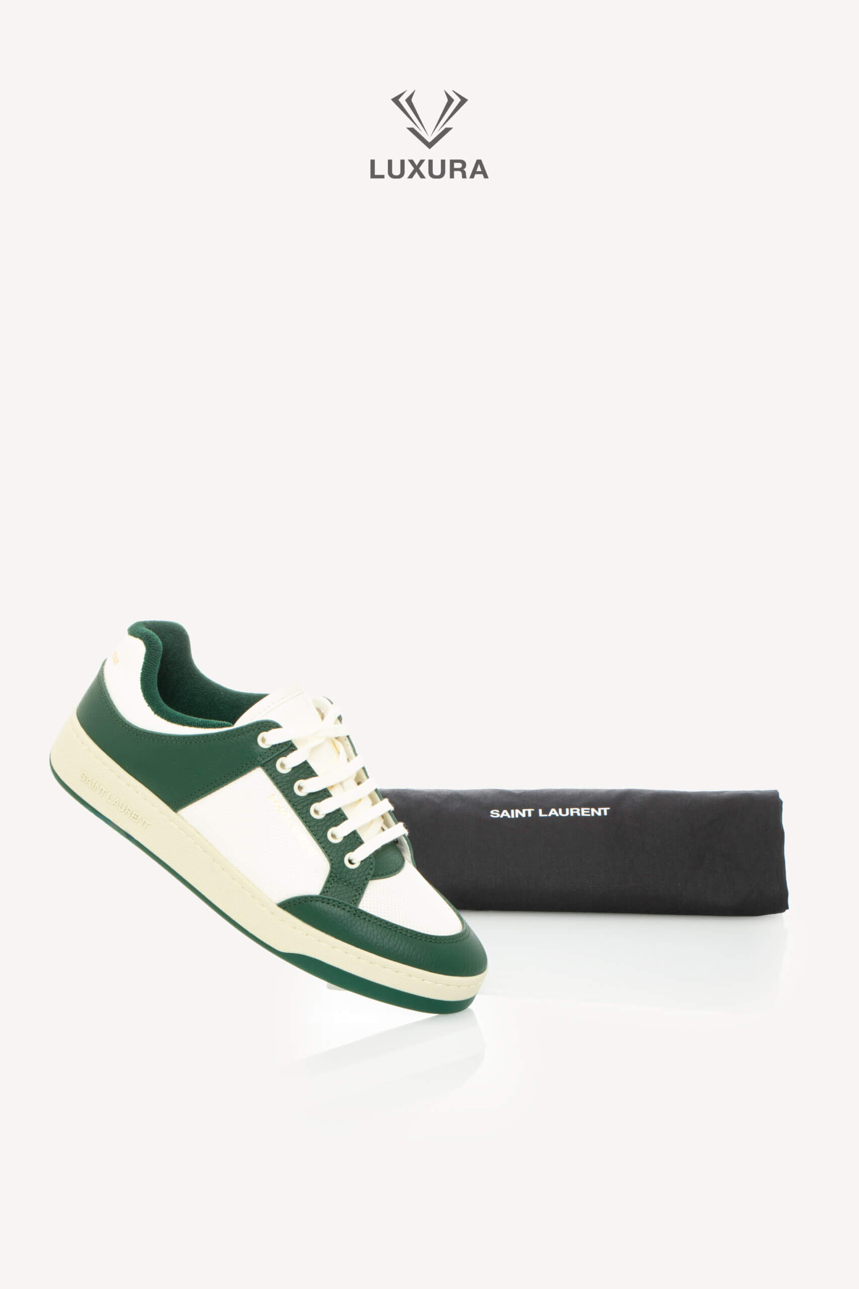 <span style="font-size: 10px;letter-spacing: .15em">BEST DEAL</span><br>            <strong>SAINT LAURENT</strong><br>            <div style="margin-top:10px;font-size:16px">SL/61 Sneakers in Smooth Leather White-Green 43.5</div><br> - Image 12