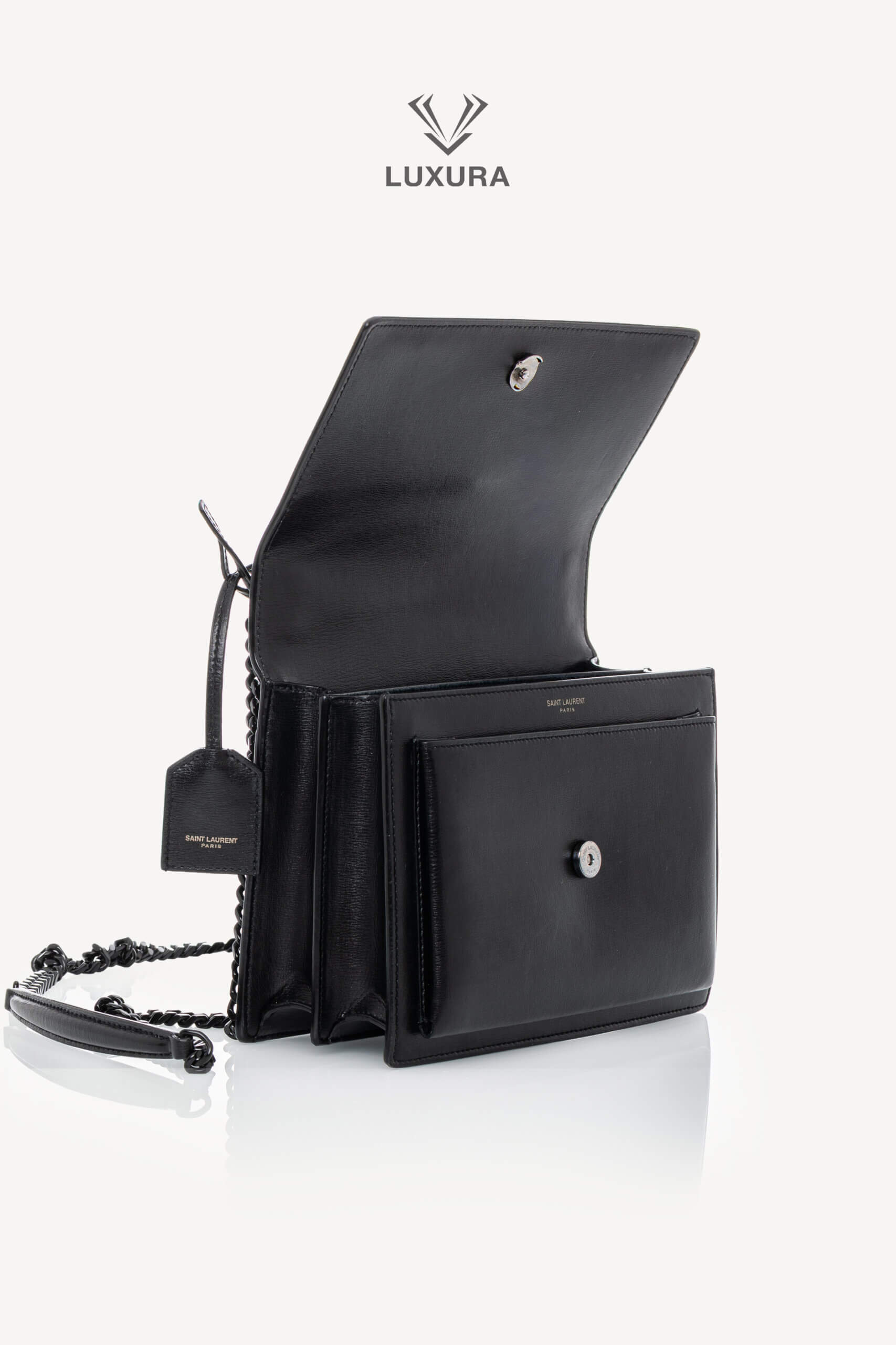 <span style="font-size: 10px;letter-spacing: .15em">HARD TO FIND</span><br>            <strong>SAINT LAURENT</strong><br>            <div style="margin-top:10px;font-size:16px">Sunset Medium in Smooth Leather Black</div><br> - Image 7