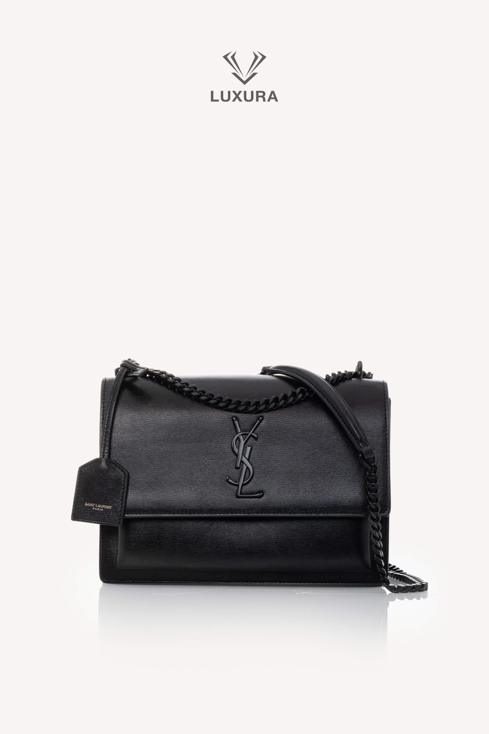 <span style="font-size: 10px;letter-spacing: .15em">HARD TO FIND</span><br>            <strong>SAINT LAURENT</strong><br>            <div style="margin-top:10px;font-size:16px">Sunset Medium in Smooth Leather Black</div><br>