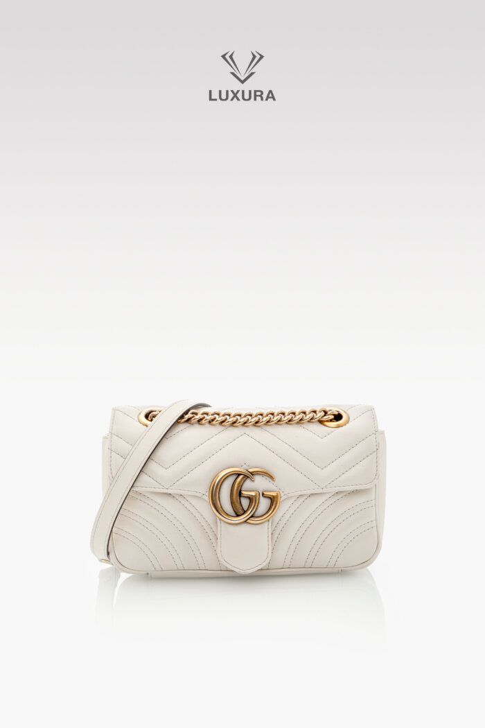 <span style="font-size: 10px;letter-spacing: .15em">BEST DEAL</span><br>            <strong>GUCCI</strong><br>            <div style="margin-top:10px;font-size:16px">Calfskin Matelasse Mini GG Marmont Shoulder Bag White</div><br>