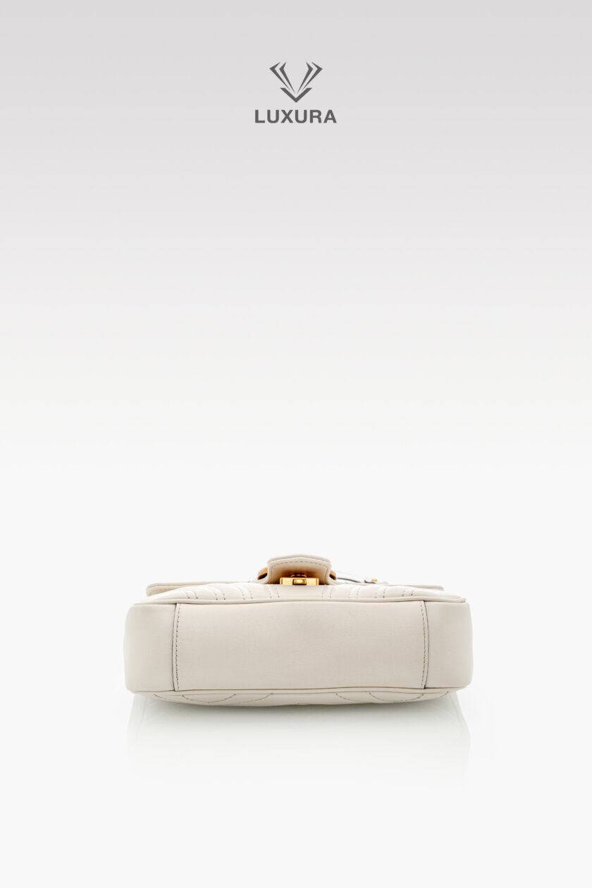 GUCCI Calfskin Matelasse Mini GG Marmont Shoulder Bag White