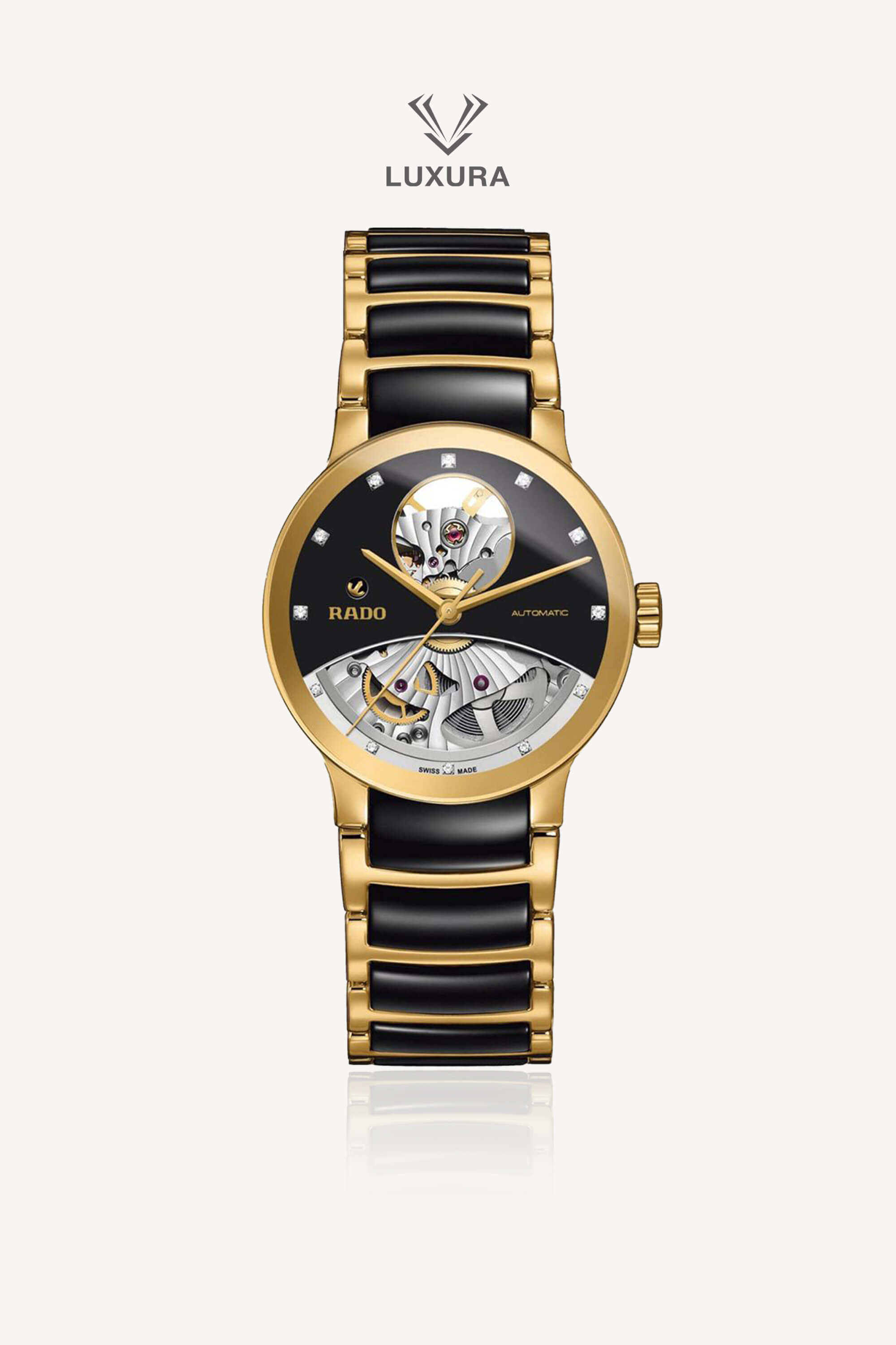 <span style="font-size: 10px; color: rgb(101, 101, 101);letter-spacing: .15em;"> HARD TO FIND</span><br><strong>RADO</strong><br><div style="margin-top:10px; font-size:16px;"> Centrix Automatic Diamonds Open Heart 33 mm </div><br>