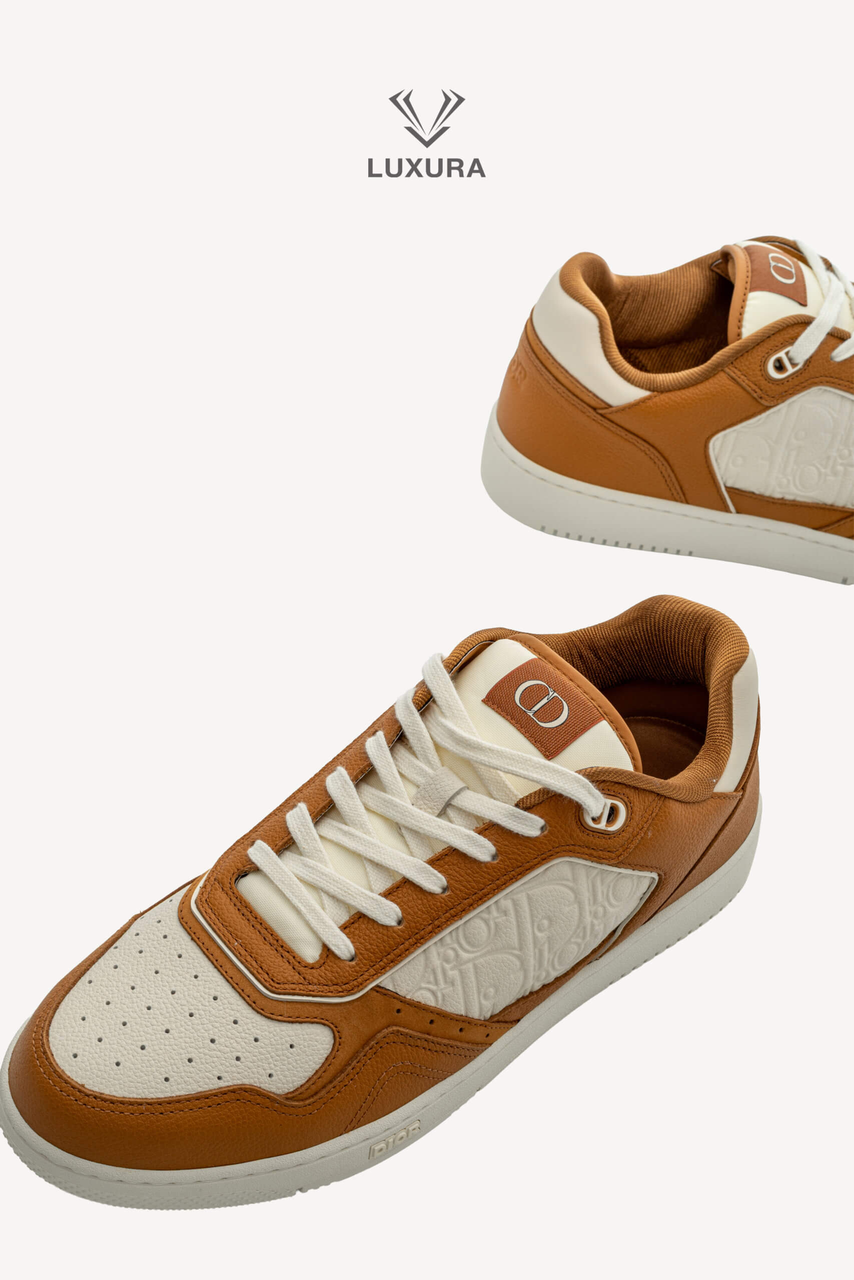<span style="font-size: 10px;letter-spacing: .15em">NEW COLLECTION</span><br>            <strong>DIOR</strong><br>            <div style="margin-top:10px;font-size:16px">B27 Uptown Low-Top Sneaker Cognac and White with White Dior Gravity Leather 44 </div><br> - Image 11