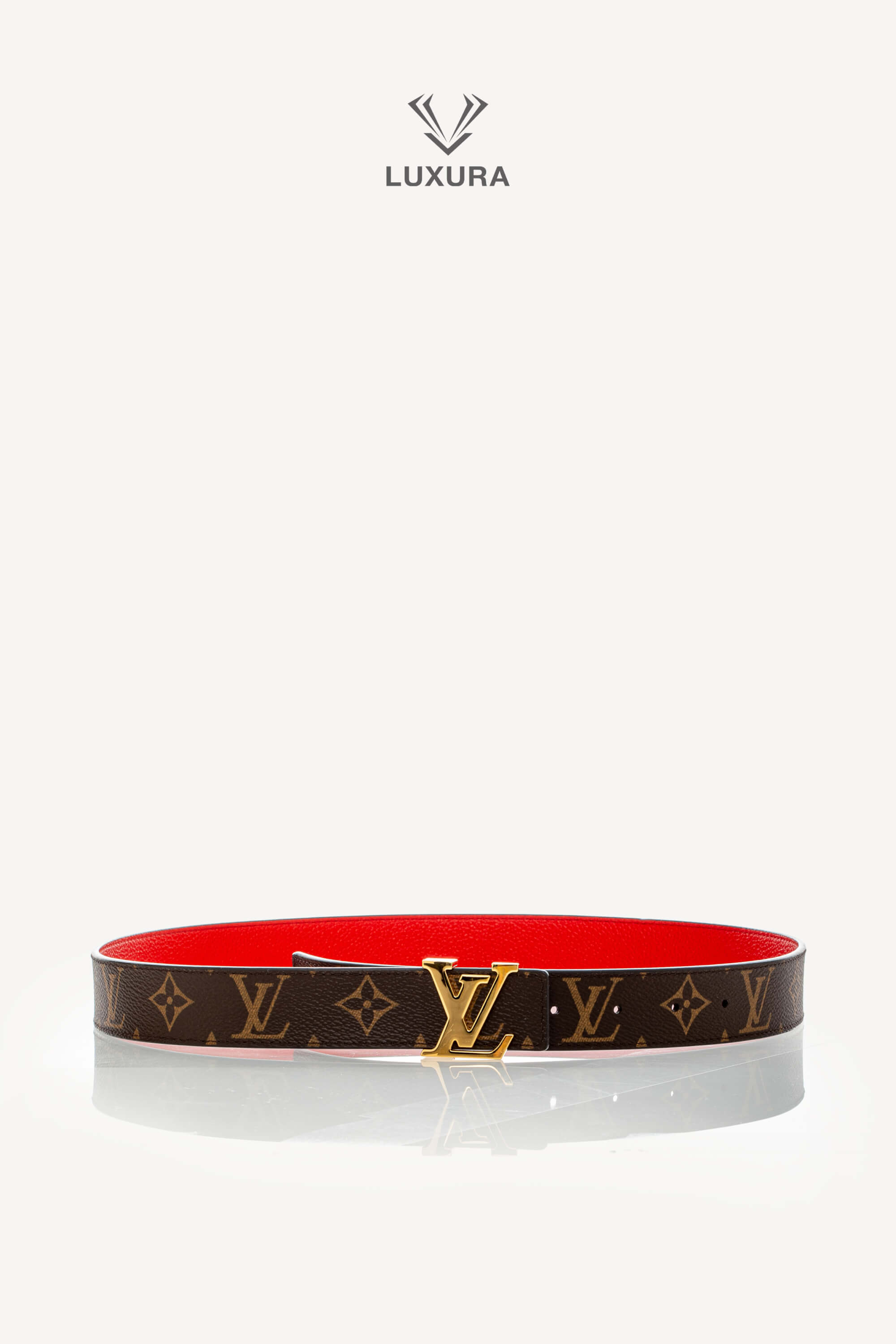 <span style="font-size: 10px;letter-spacing: .15em">HARD TO FIND</span><br> <strong>LOUIS VUITTON</strong><br> <div style="margin-top:10px;font-size:16px">LV Initiales 30mm Reversible Belt Red Monogram Canvas M0322W 80</div><br> - Image 3