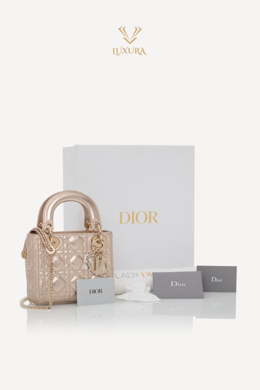 <span style="font-size: 10px; color: rgb(101, 101, 101);letter-spacing: .15em;">HARD TO FIND</span><br><strong> DIOR </strong><br><div style="margin-top:10px; font-size:16px;">Mini Lady Dior Bag Light Gold Cannage Calfskin </div><br> - Image 2