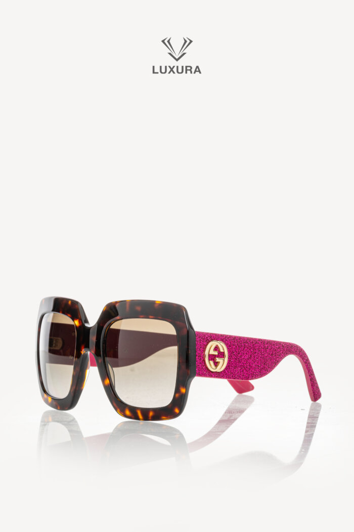 <span style="font-size: 10px; color: rgb(101, 101, 101);letter-spacing: .15em;">HARD TO FIND</span><br><strong> GUCCI </strong><br><div style="margin-top:10px; font-size:16px;">Tortoise Shell Acetate Pink Sunglasses GG0102S-003</div><br>