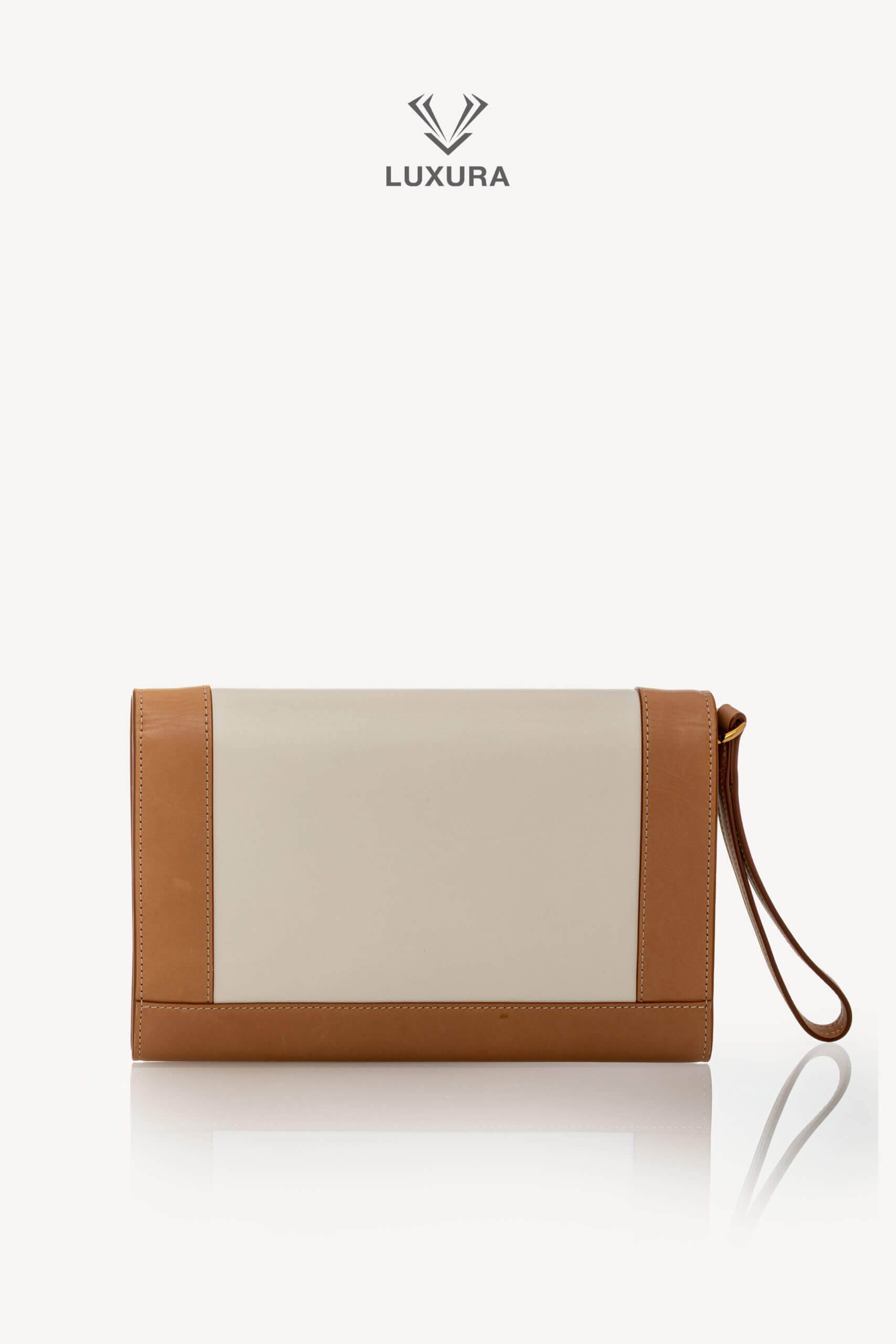 <span style="font-size: 10px;letter-spacing: .15em">HARD TO FIND</span><br>            <strong>SAINT LAURENT</strong><br>            <div style="margin-top:10px;font-size:16px">Nappa Calfskin Two-Toned Monogram Pouch Off-White Brown</div><br> - Image 5