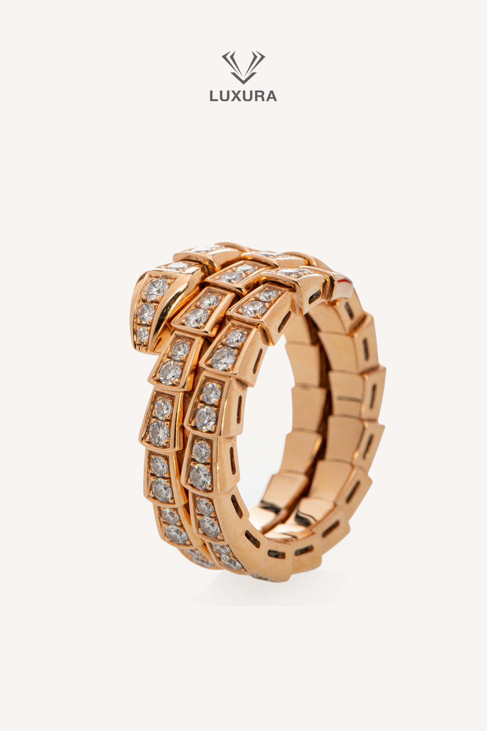 <span style="font-size: 10px; color: rgb(101, 101, 101);letter-spacing: .15em;">HARD TO FIND</span><br><strong> BVLGARI </strong><br><div style="margin-top:10px; font-size:16px;"> Serpenti Viper 18k Rose Gold Ring with full pave Diamonds </div><br> - Image 12