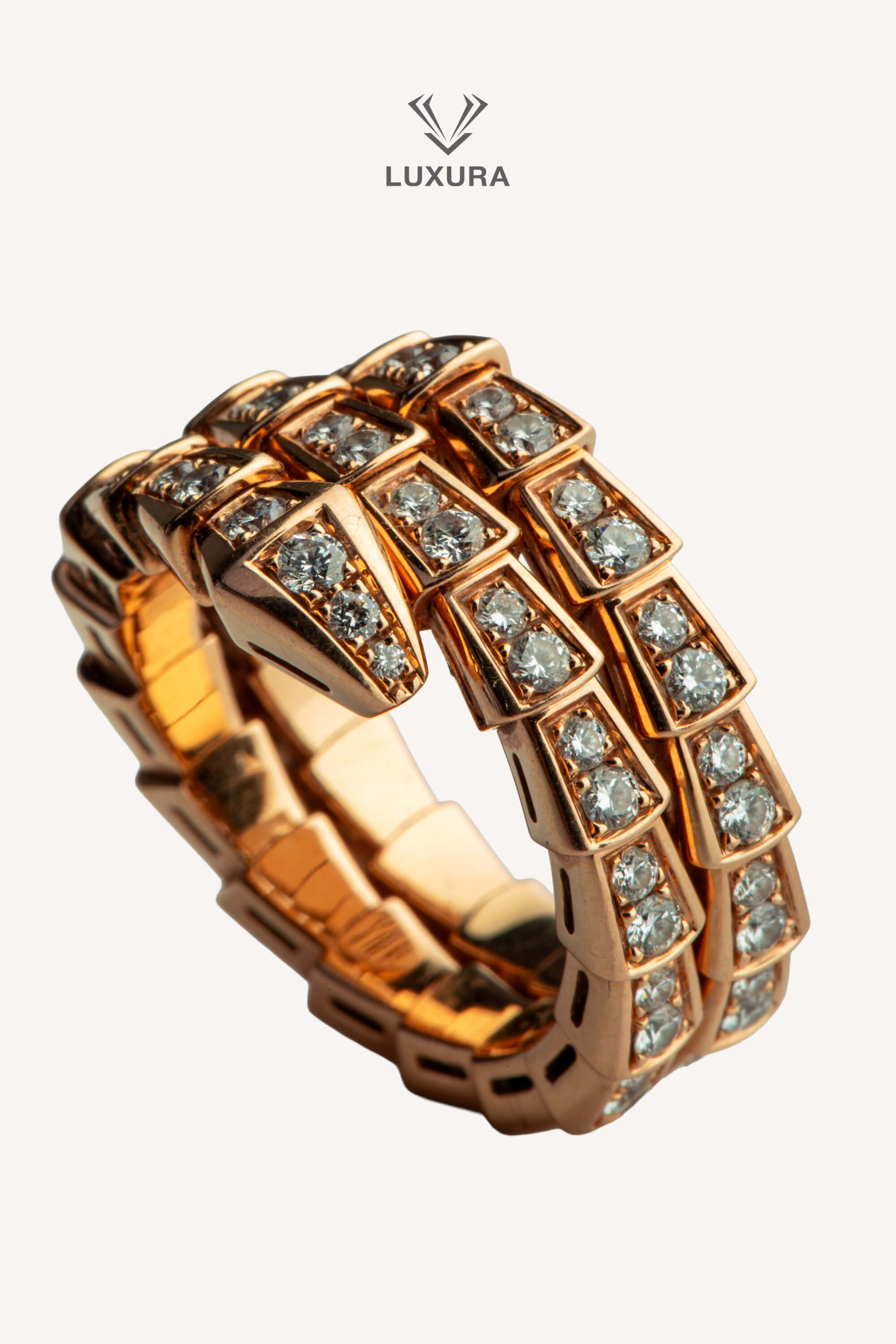 <span style="font-size: 10px; color: rgb(101, 101, 101);letter-spacing: .15em;">HARD TO FIND</span><br><strong> BVLGARI </strong><br><div style="margin-top:10px; font-size:16px;"> Serpenti Viper 18k Rose Gold Ring with full pave Diamonds </div><br> - Image 4