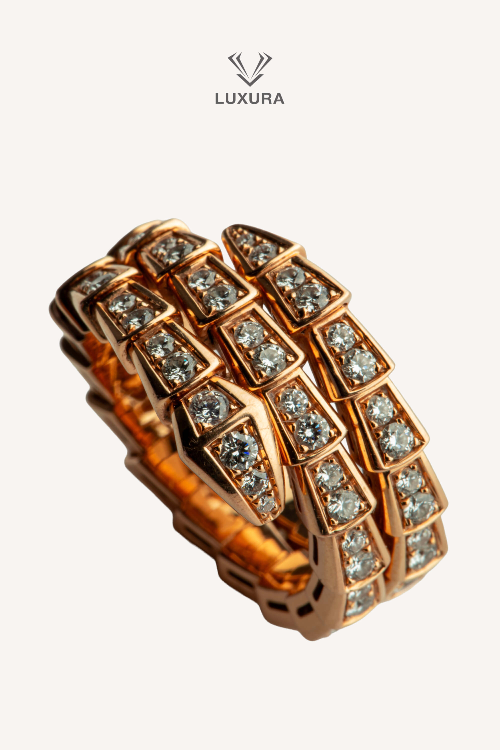 <span style="font-size: 10px; color: rgb(101, 101, 101);letter-spacing: .15em;">HARD TO FIND</span><br><strong> BVLGARI </strong><br><div style="margin-top:10px; font-size:16px;"> Serpenti Viper 18k Rose Gold Ring with full pave Diamonds </div><br> - Image 3