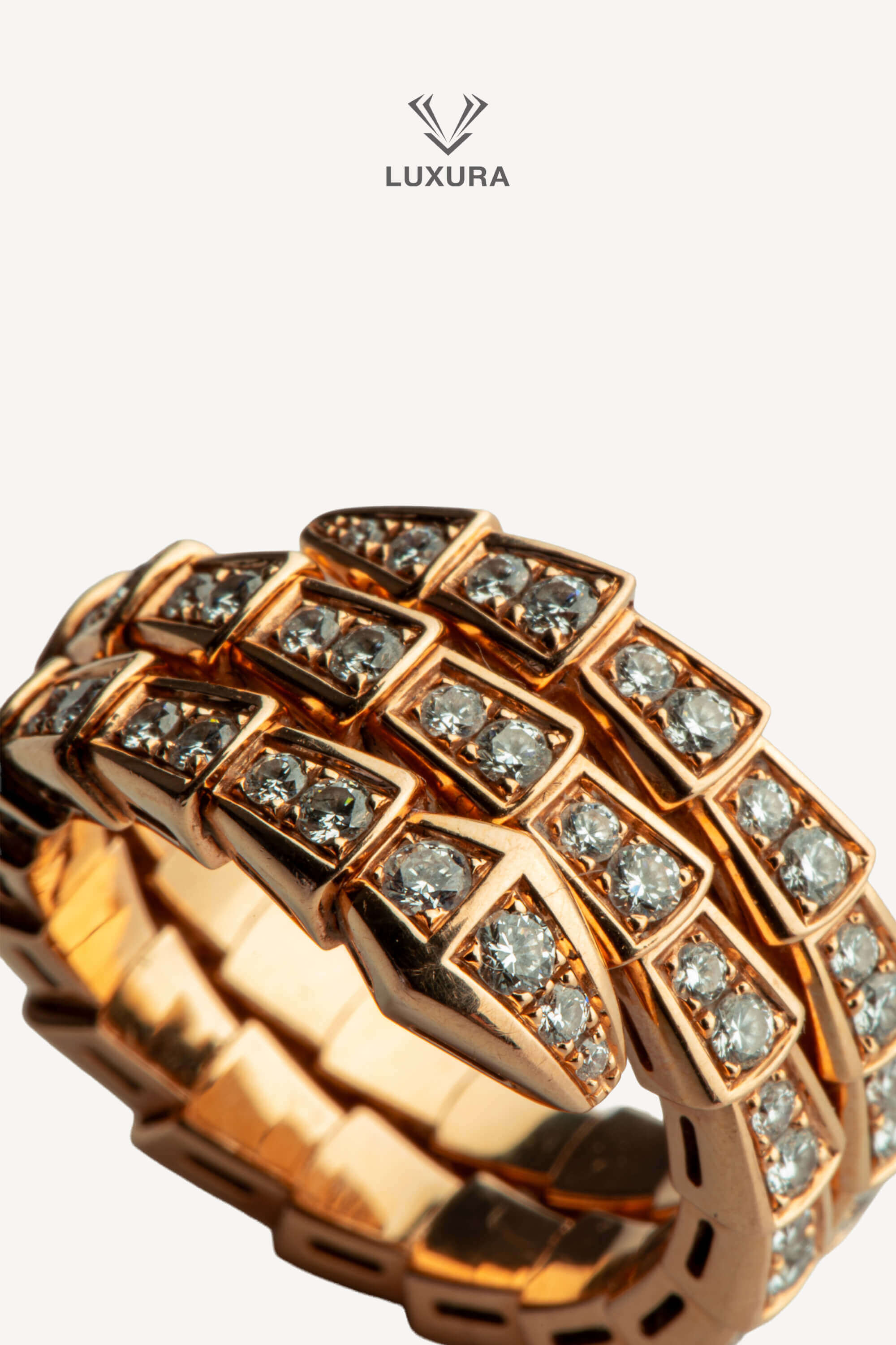 <span style="font-size: 10px; color: rgb(101, 101, 101);letter-spacing: .15em;">HARD TO FIND</span><br><strong> BVLGARI </strong><br><div style="margin-top:10px; font-size:16px;"> Serpenti Viper 18k Rose Gold Ring with full pave Diamonds </div><br> - Image 6