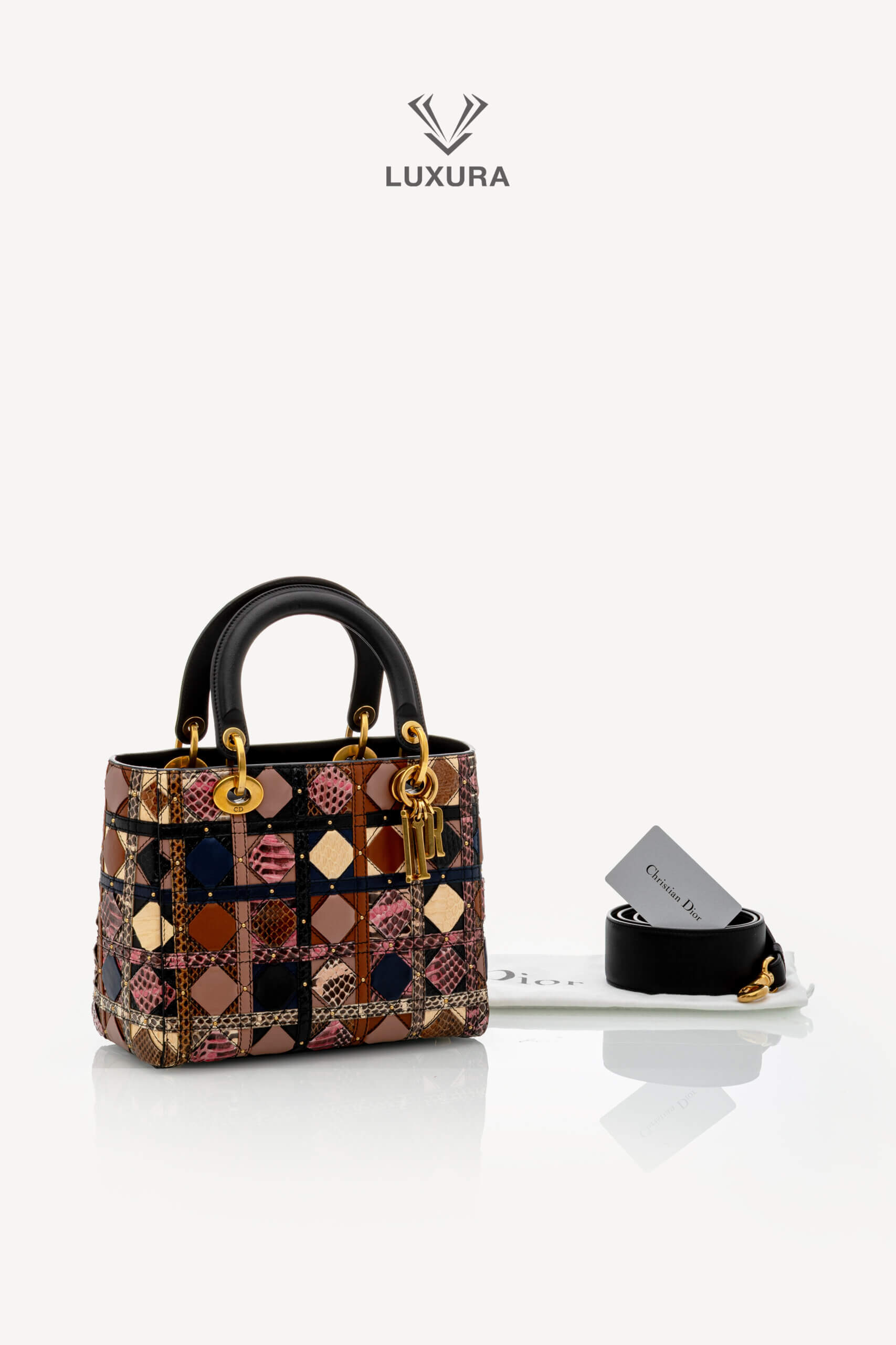 <span style="font-size: 10px;letter-spacing: .15em">HARD TO FIND</span><br><strong>Dior</strong><br><div style="margin-top:10px;font-size:16px">Supple Medium Lady Patchwork Cannage Leather and Exotics Leather</div><br> - Image 6