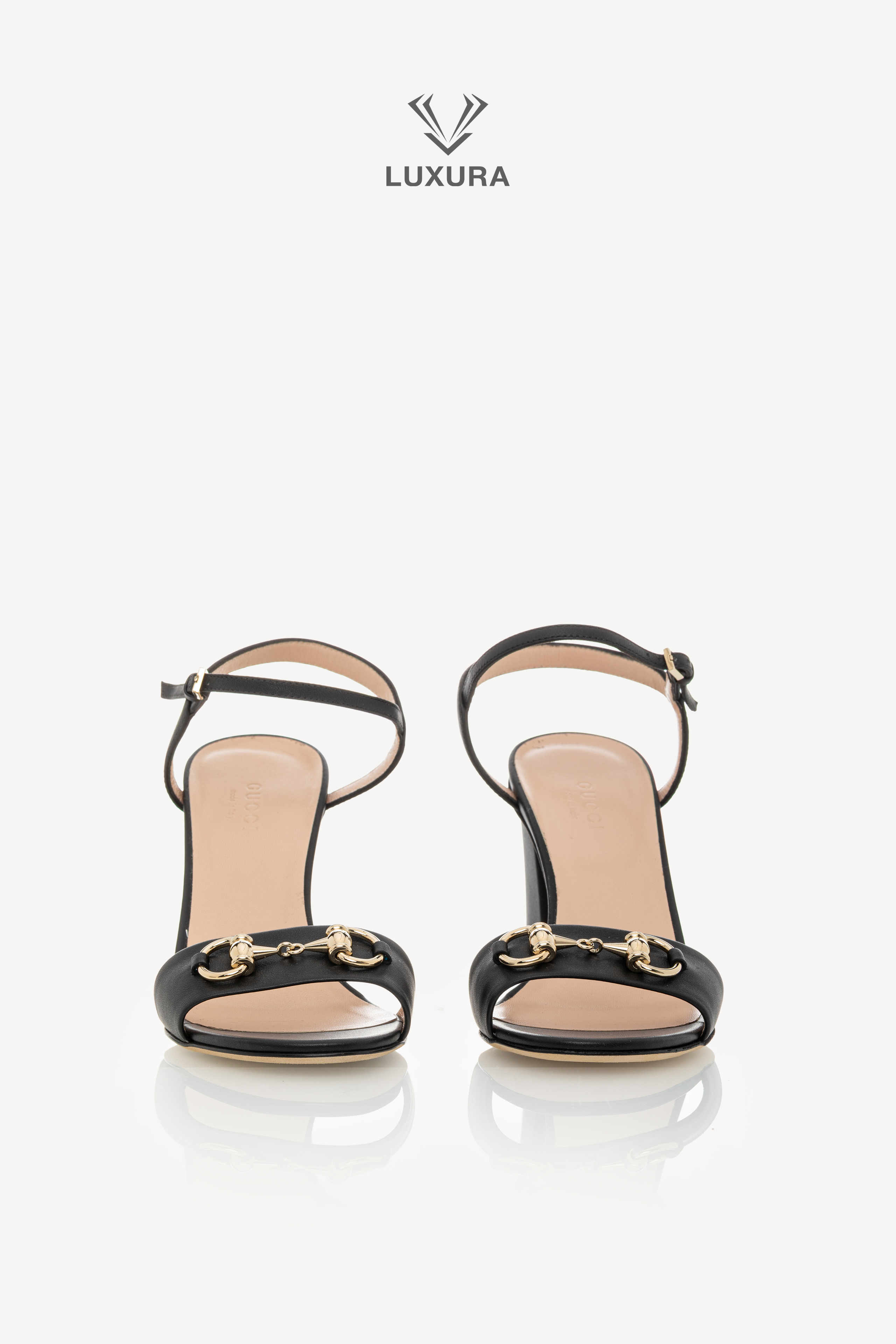 <span style="font-size: 10px;letter-spacing: .15em">HARD TO FIND</span><br>            <strong>GUCCI</strong><br>            <div style="margin-top:10px;font-size:16px">Leather Horsebit Ankle Strap Sandals 36,5 Black</div><br> - Image 9