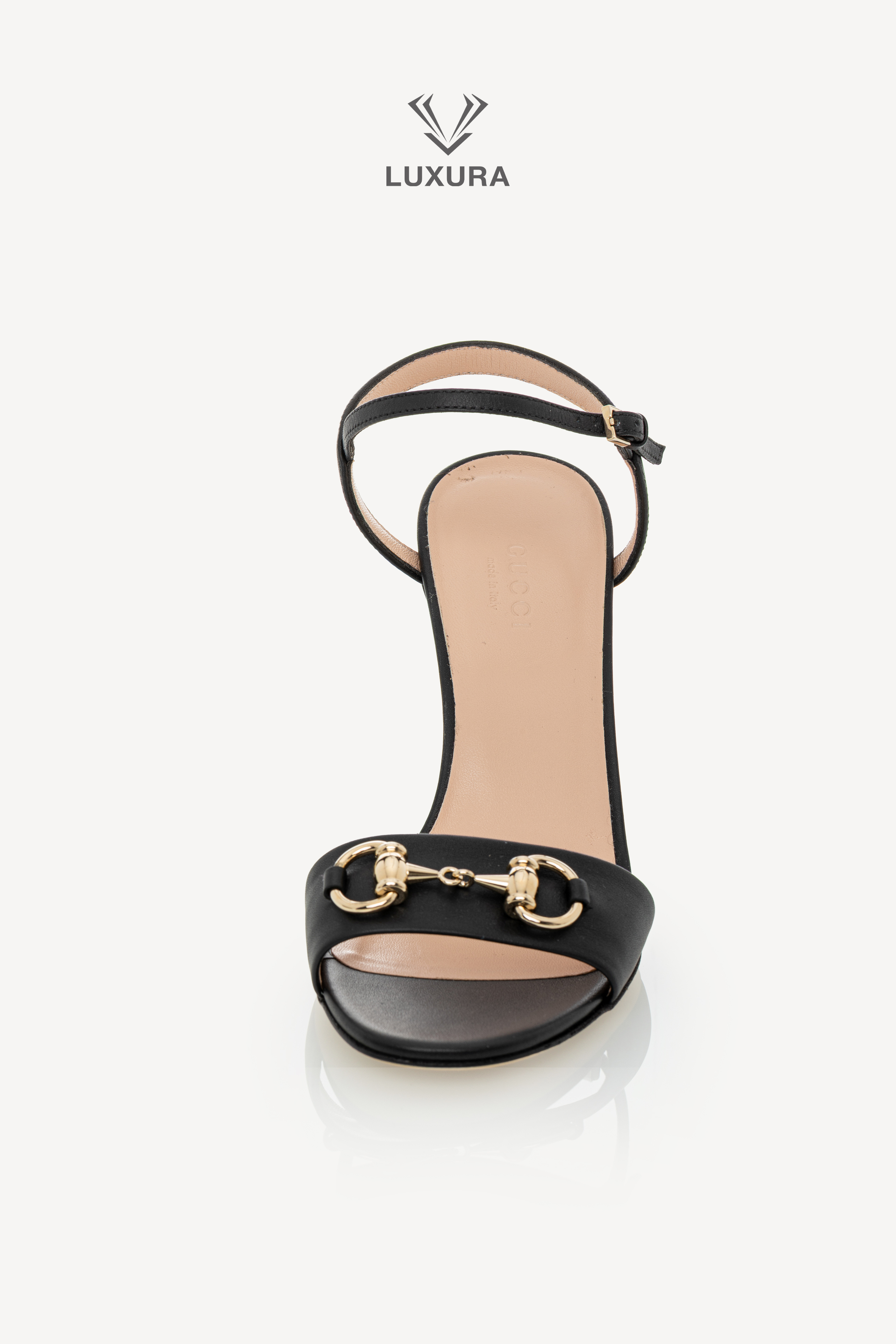 <span style="font-size: 10px;letter-spacing: .15em">HARD TO FIND</span><br>            <strong>GUCCI</strong><br>            <div style="margin-top:10px;font-size:16px">Leather Horsebit Ankle Strap Sandals 36,5 Black</div><br> - Image 7