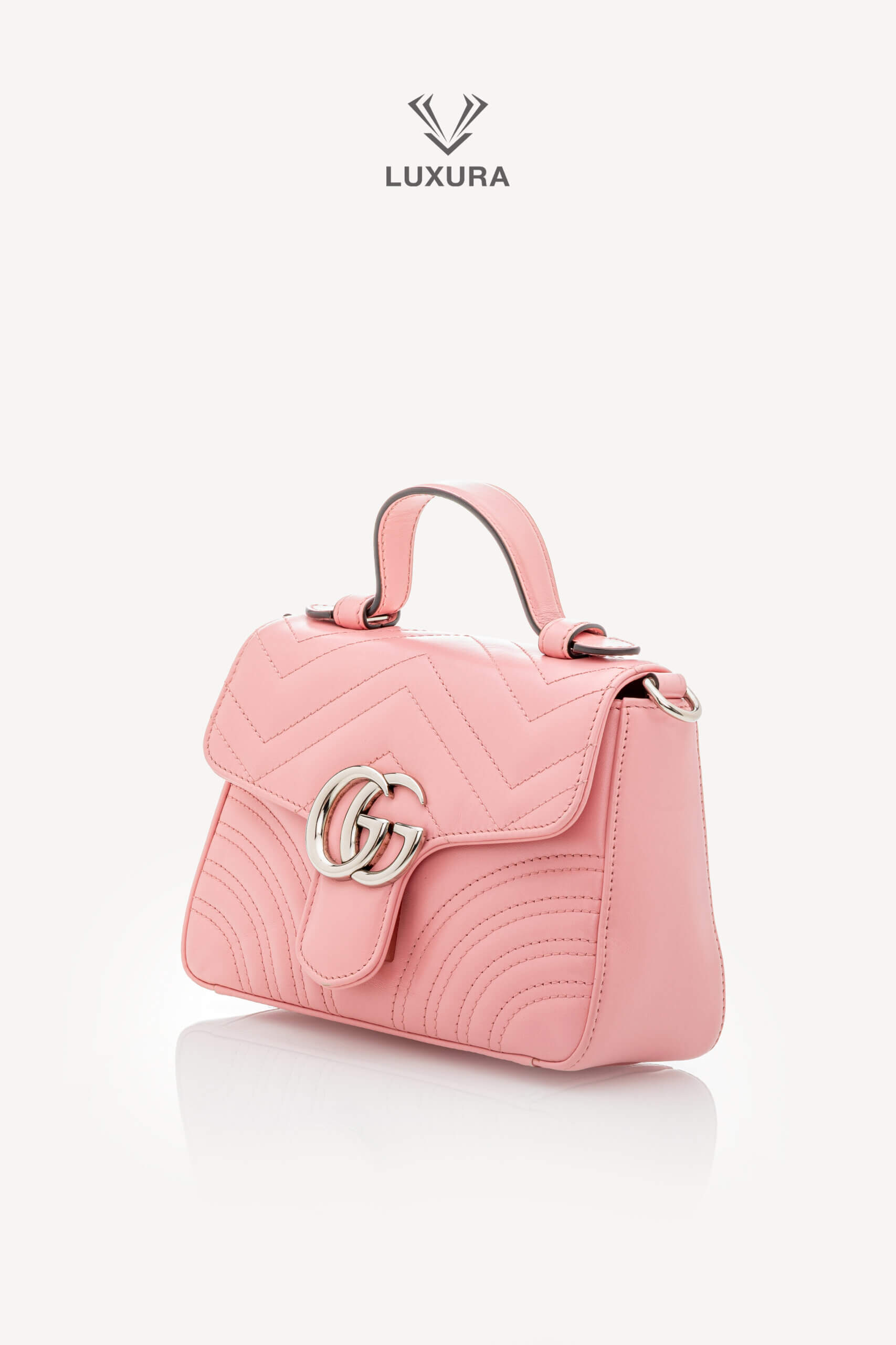 <span style="font-size: 10px;letter-spacing: .15em">BEST DEAL</span><br> <strong>GUCCI</strong><br> <div style="margin-top:10px;font-size:16px">Calfskin Matelasse Mini GG Marmont Top Handle Shoulder Bag Wild Rose</div><br> - Image 7