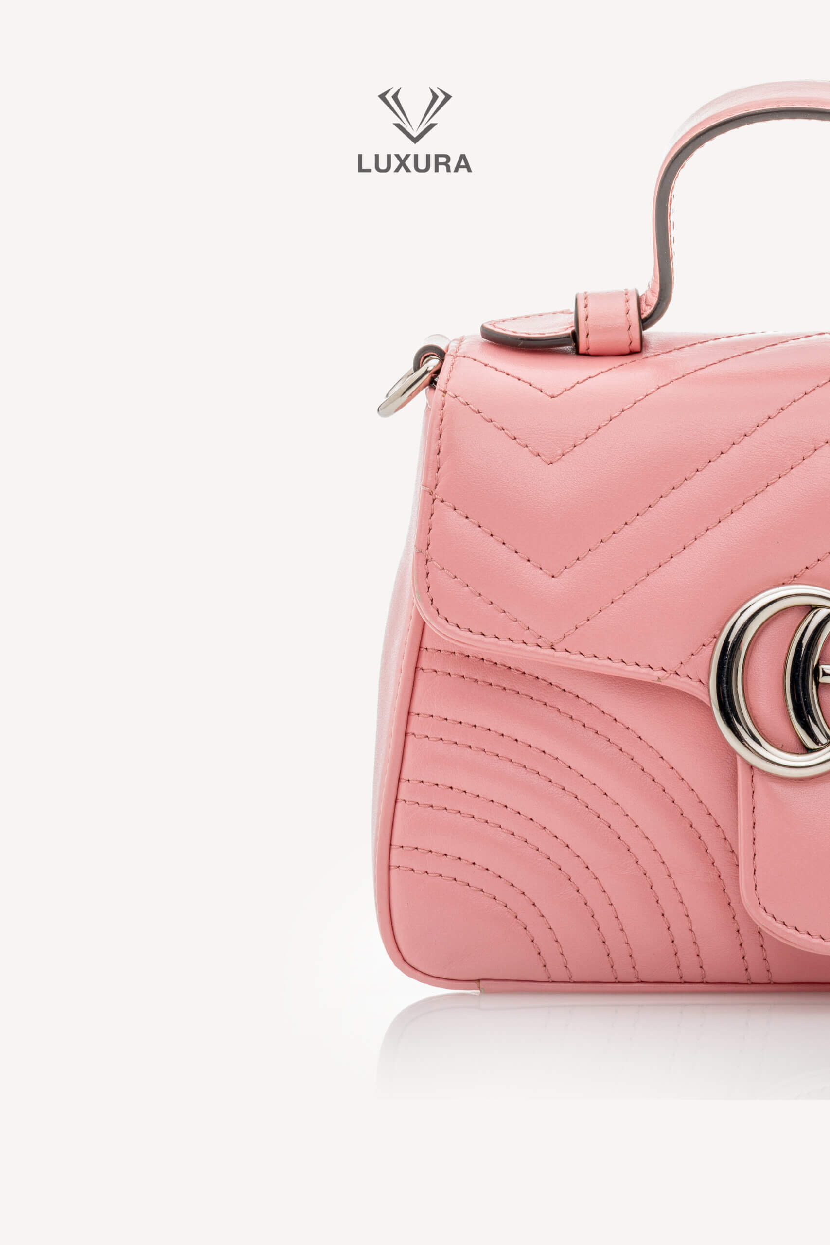 <span style="font-size: 10px;letter-spacing: .15em">BEST DEAL</span><br> <strong>GUCCI</strong><br> <div style="margin-top:10px;font-size:16px">Calfskin Matelasse Mini GG Marmont Top Handle Shoulder Bag Wild Rose</div><br> - Image 8