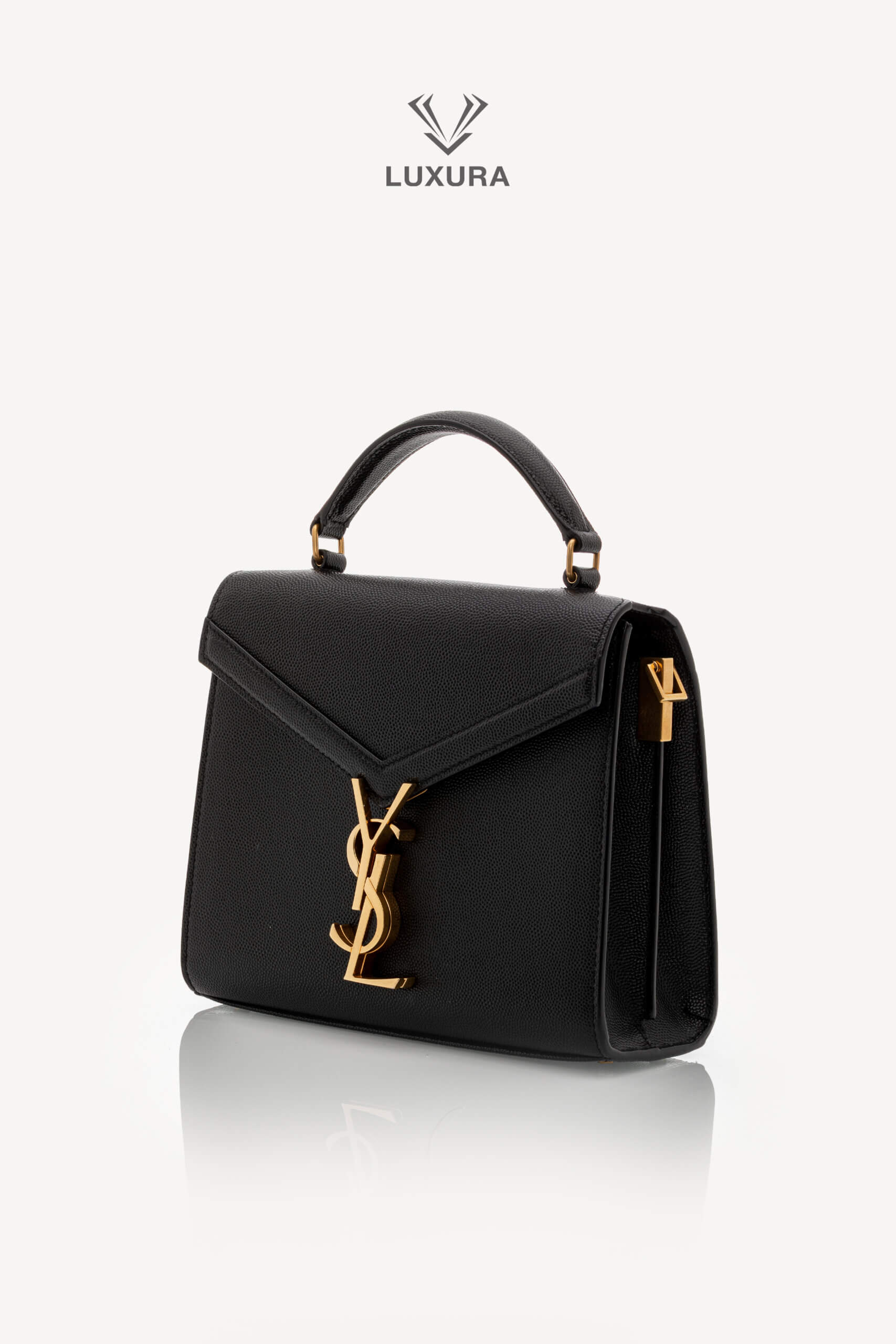 <span style="font-size: 10px;letter-spacing: .15em">HARD TO FIND</span><br>            <strong>SAINT LAURENT</strong><br>            <div style="margin-top:10px;font-size:16px">Cassandra Mini Top Handle In Grain De Poudre Embossed Leather Black</div><br> - Image 9