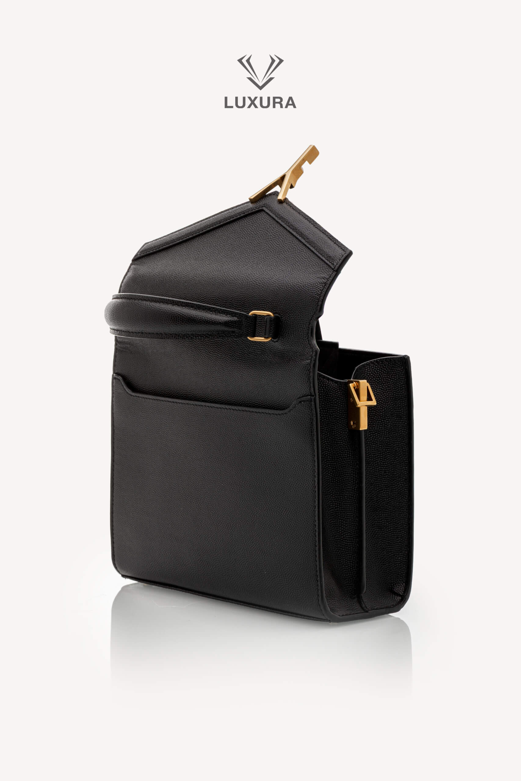 <span style="font-size: 10px;letter-spacing: .15em">HARD TO FIND</span><br>            <strong>SAINT LAURENT</strong><br>            <div style="margin-top:10px;font-size:16px">Cassandra Mini Top Handle In Grain De Poudre Embossed Leather Black</div><br> - Image 8