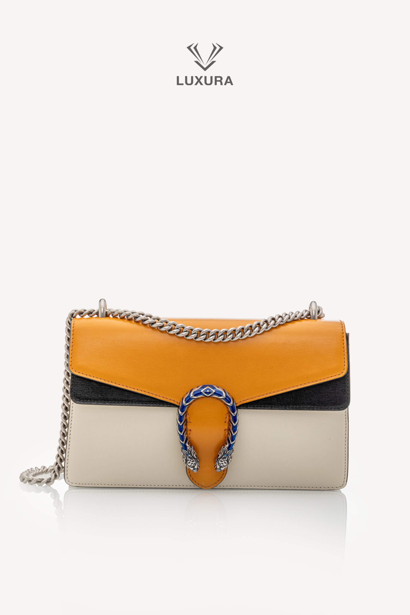 <span style="font-size: 10px;letter-spacing: .15em">HARD TO FIND</span><br> <strong>GUCCI</strong><br> <div style="margin-top:10px;font-size:16px">Azalea Calfski Tricolor Small Dionysus Shoulder Bag><br> - Image 4