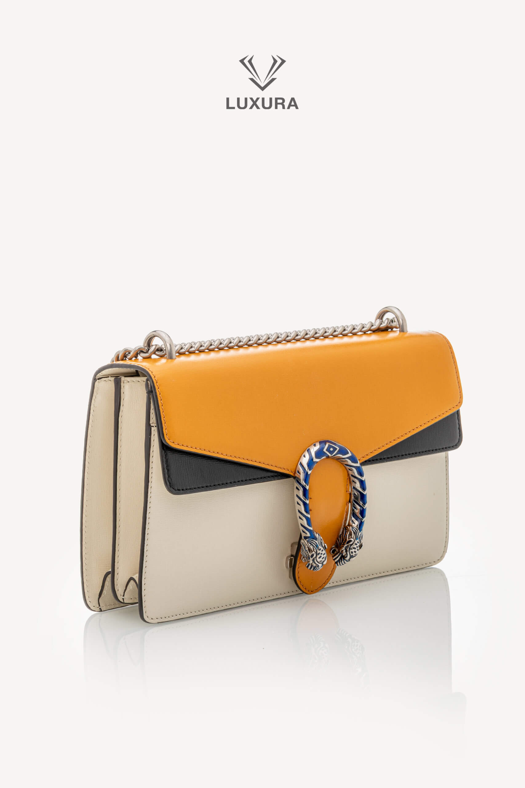 <span style="font-size: 10px;letter-spacing: .15em">HARD TO FIND</span><br> <strong>GUCCI</strong><br> <div style="margin-top:10px;font-size:16px">Azalea Calfski Tricolor Small Dionysus Shoulder Bag><br> - Image 3