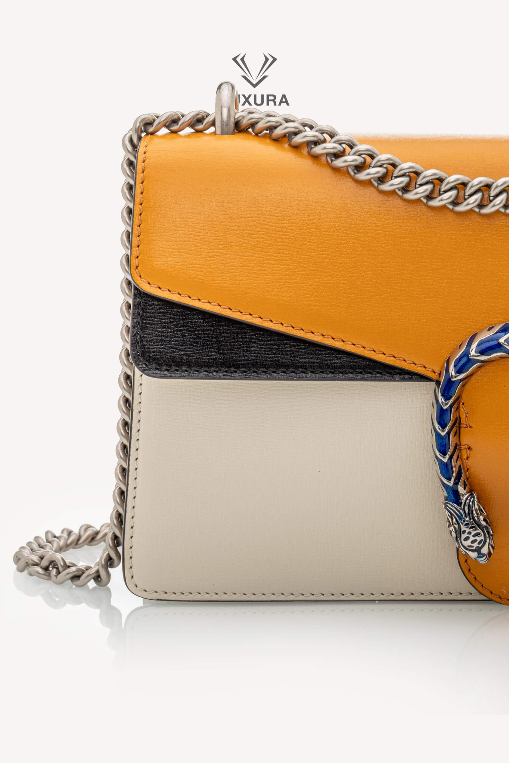 <span style="font-size: 10px;letter-spacing: .15em">HARD TO FIND</span><br> <strong>GUCCI</strong><br> <div style="margin-top:10px;font-size:16px">Azalea Calfski Tricolor Small Dionysus Shoulder Bag><br> - Image 10