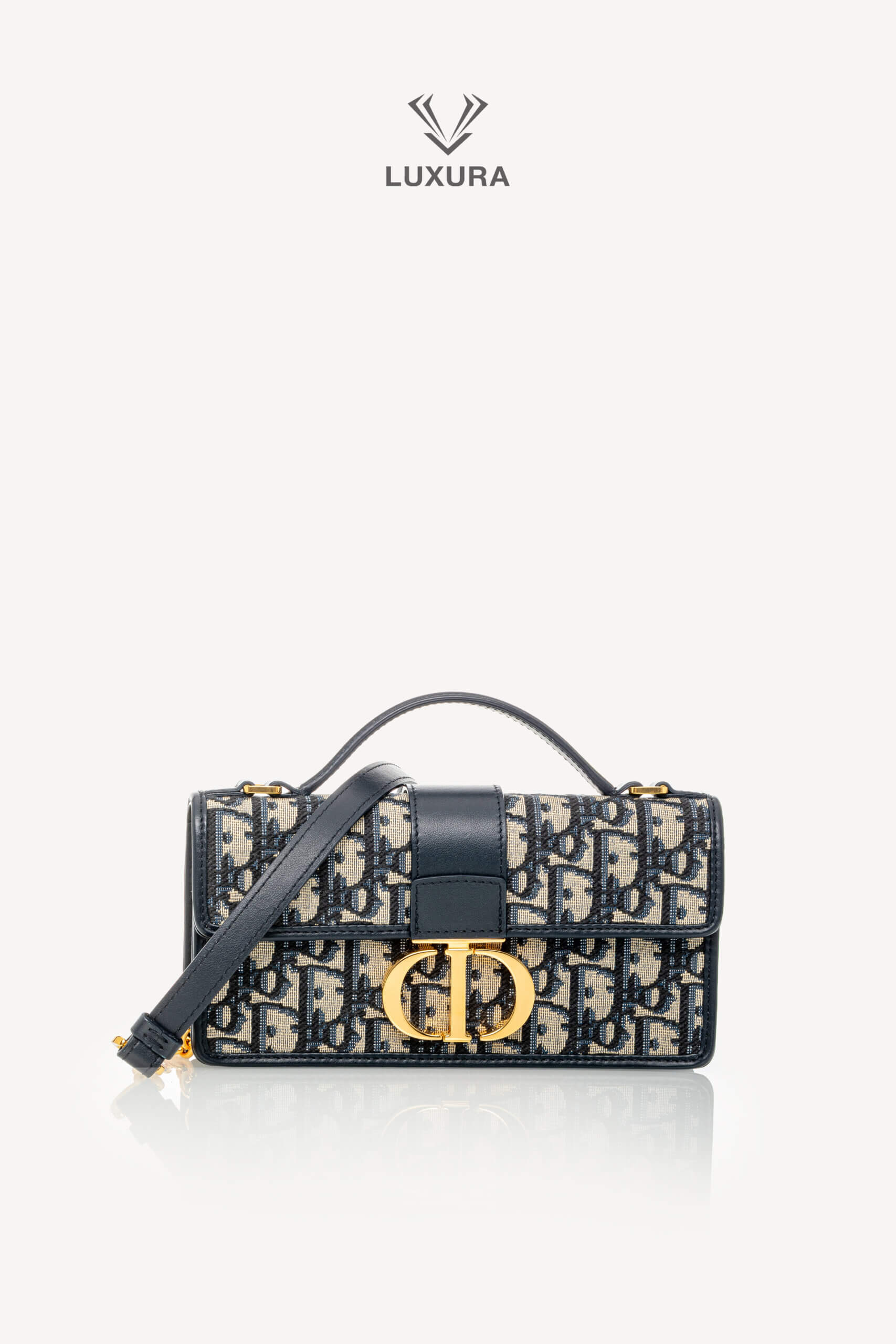 <span style="font-size: 10px;letter-spacing: .15em">HARD TO FIND</span><br>            <strong>CHRISTIAN DIOR</strong><br>            <div style="margin-top:10px;font-size:16px">Miss Montaigne Mini Bag Blue Dior Oblique Jacquard</div><br>