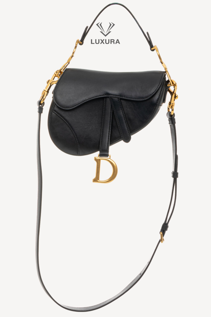 CHRISTIAN DIOR Small Saddle Bag With Strap Calfskin Black