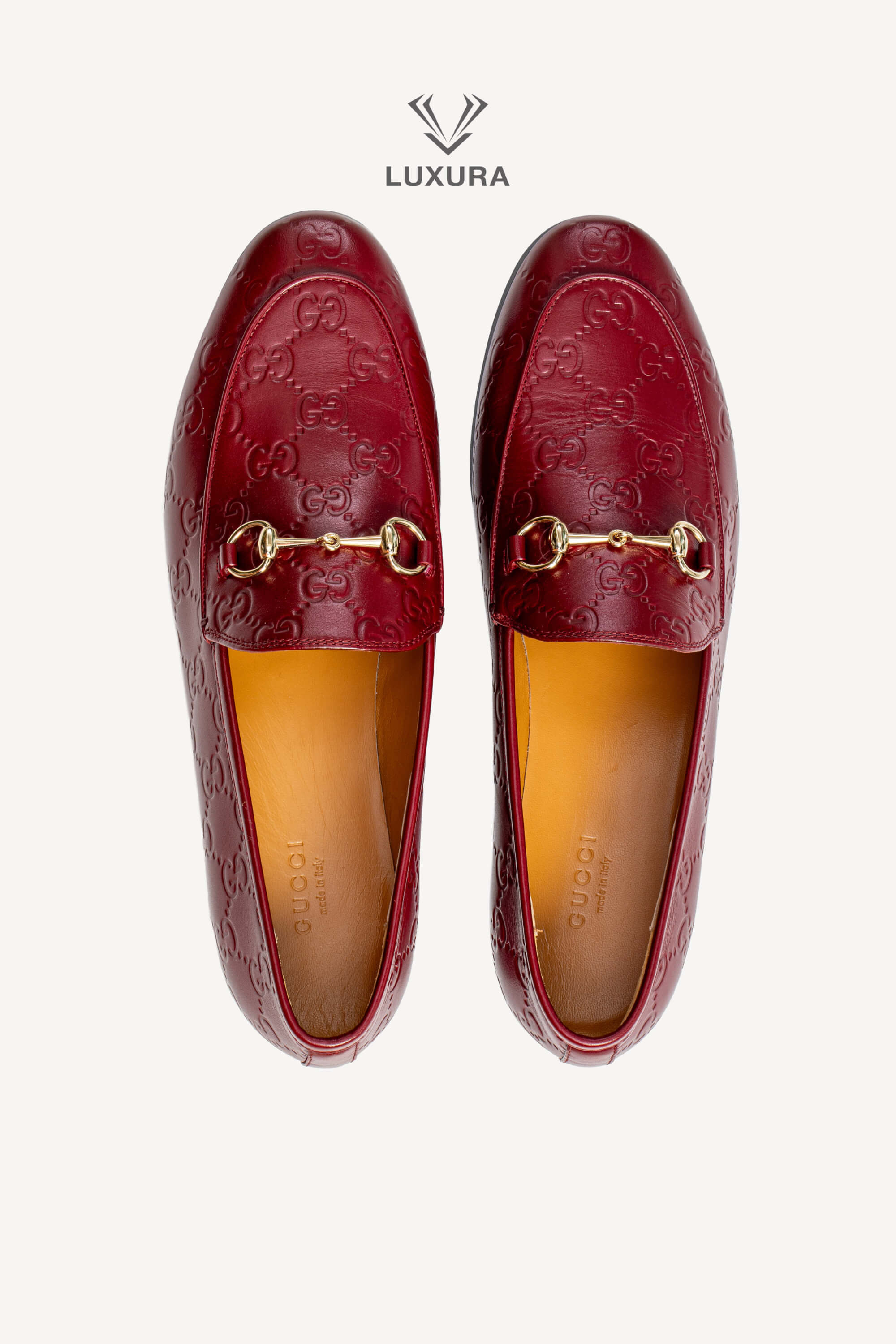 <span style="font-size: 10px;letter-spacing: .15em">BEST DEAL</span><br> <strong>GUCCI</strong><br> <div style="margin-top:10px;font-size:16px">Guccissima Jordaan Loafers Red 39</div><br> - Image 3