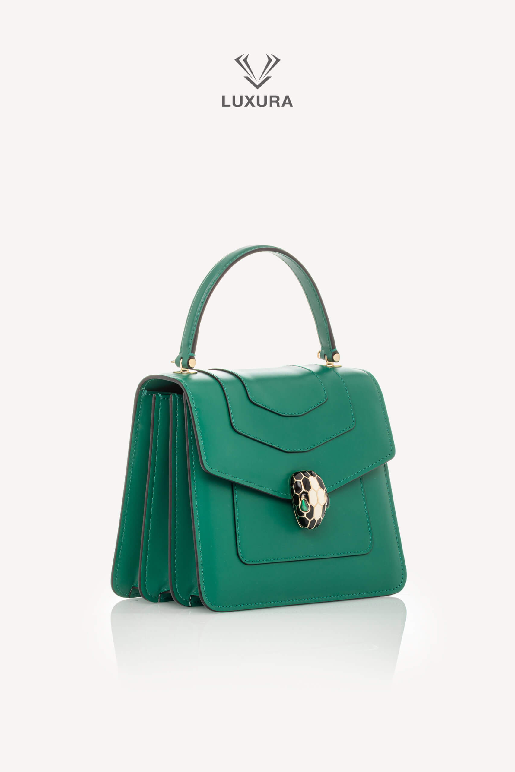 <span style="font-size: 10px;letter-spacing: .15em"></span><br> <strong>BVLGARI</strong><br> <div style="margin-top:10px;font-size:16px">Calfskin Serpenti Forever Top Handle Bag Emerald Green</div><br> - Image 3