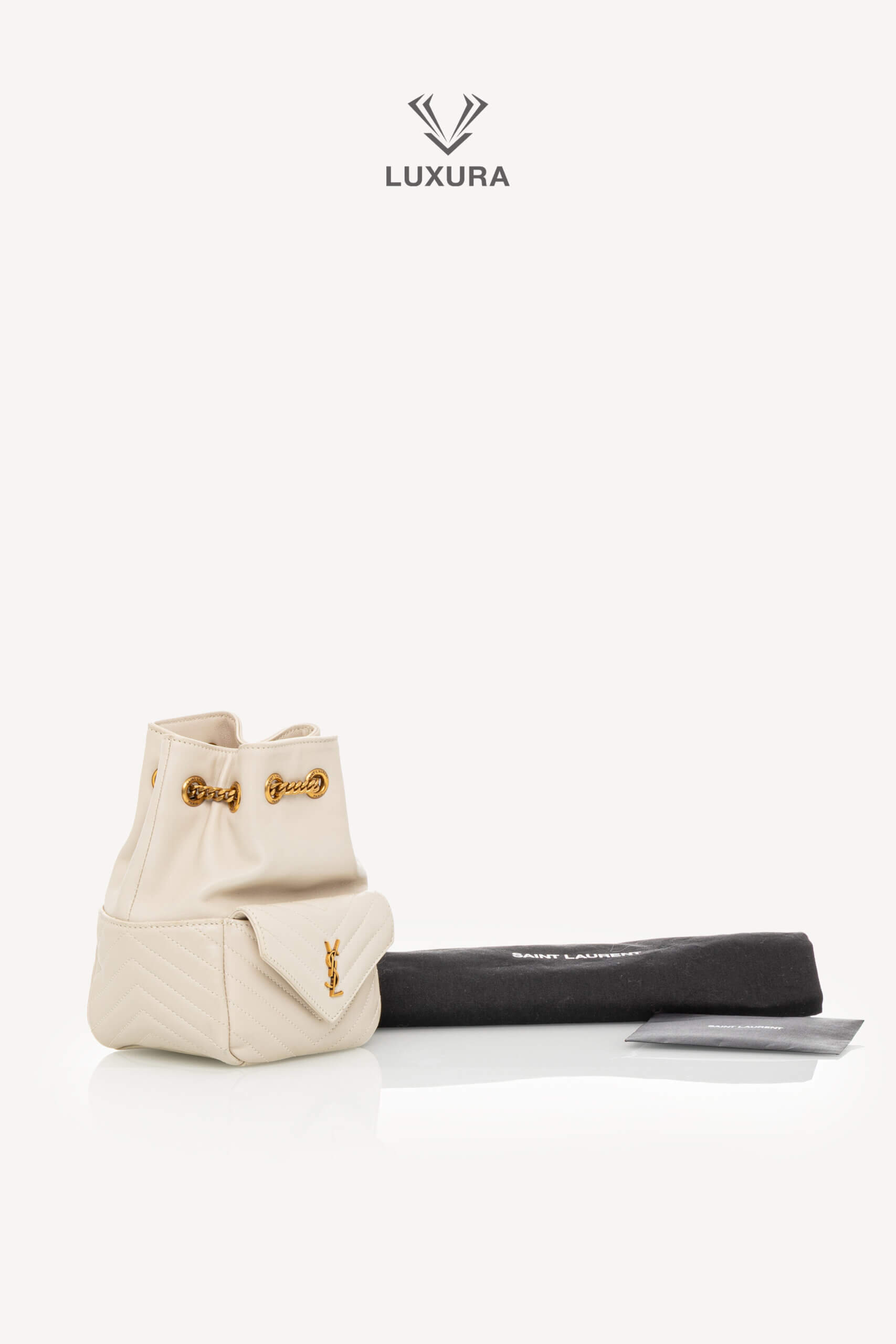<span style="font-size: 10px;letter-spacing: .15em">HARD TO FIND</span><br>            <strong>SAINT LAURENT</strong><br>            <div style="margin-top:10px;font-size:16px">Lambskin Matelasse Monogram Joe Nano Bucket Bag Crema Soft</div><br> - Image 10