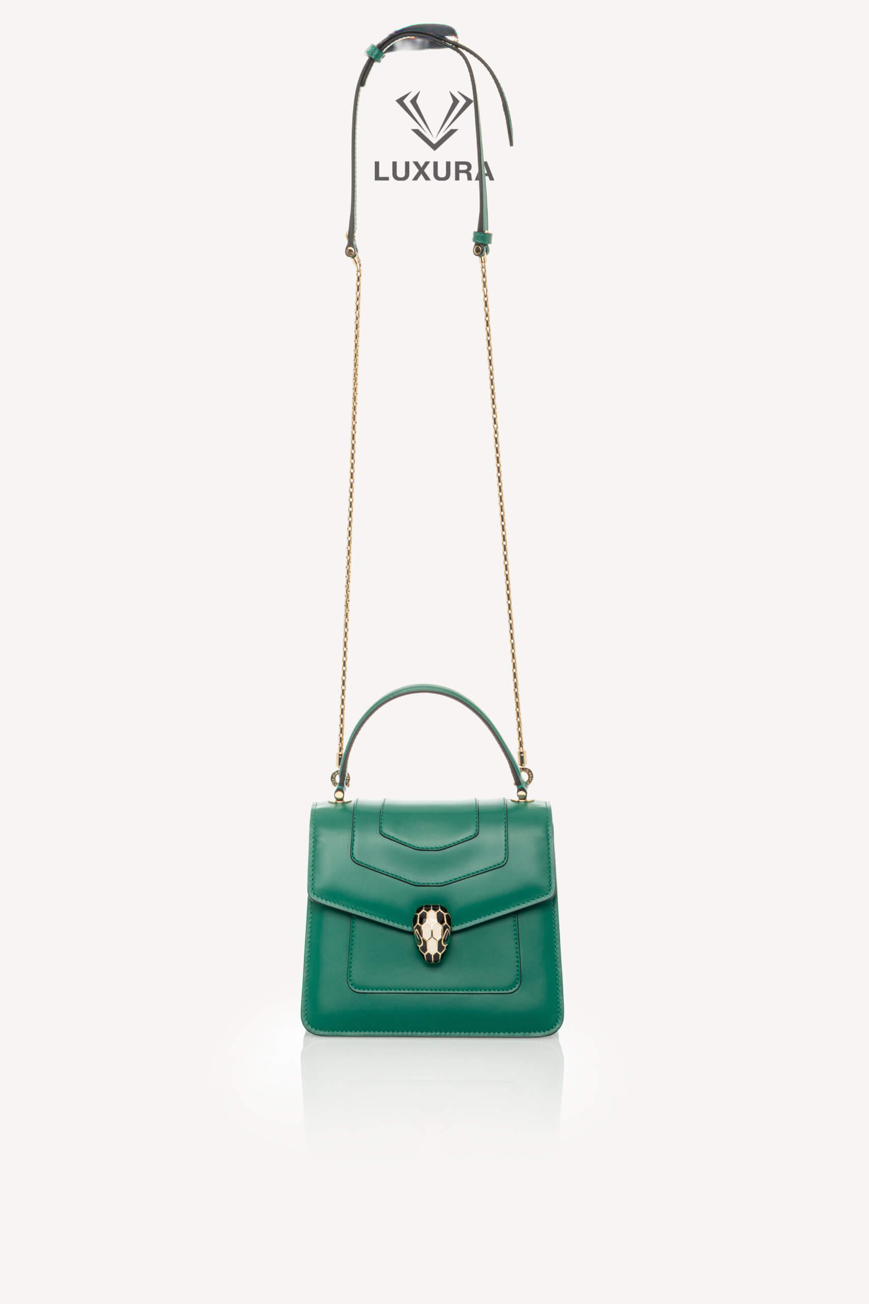 <span style="font-size: 10px;letter-spacing: .15em"></span><br> <strong>BVLGARI</strong><br> <div style="margin-top:10px;font-size:16px">Calfskin Serpenti Forever Top Handle Bag Emerald Green</div><br> - Image 4