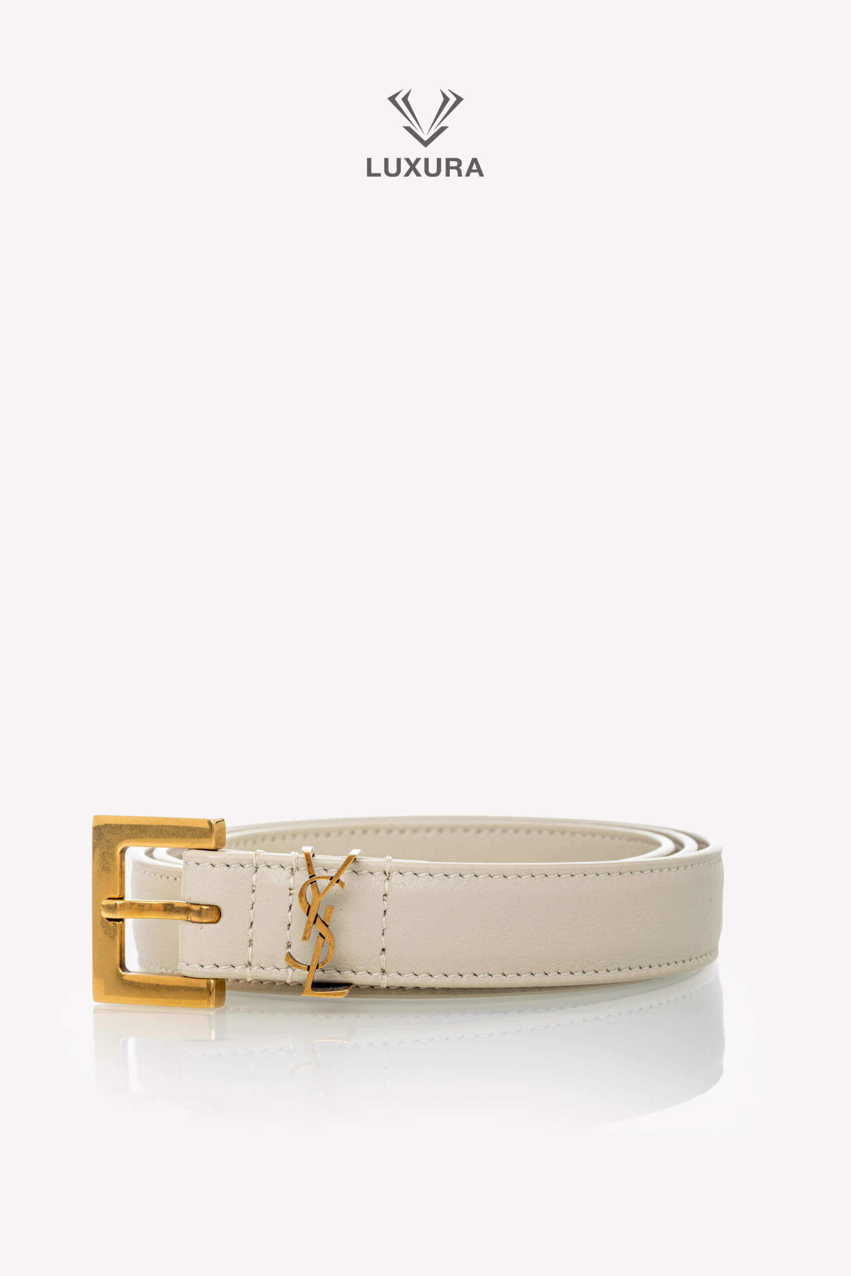 <span style="font-size: 10px;letter-spacing: .15em">BEST DEAL</span><br>            <strong>SAINT LAURENT</strong><br>            <div style="margin-top:10px;font-size:16px">Cassandre Thin `Belt in Smooth Leather Crema Soft 75</div><br>