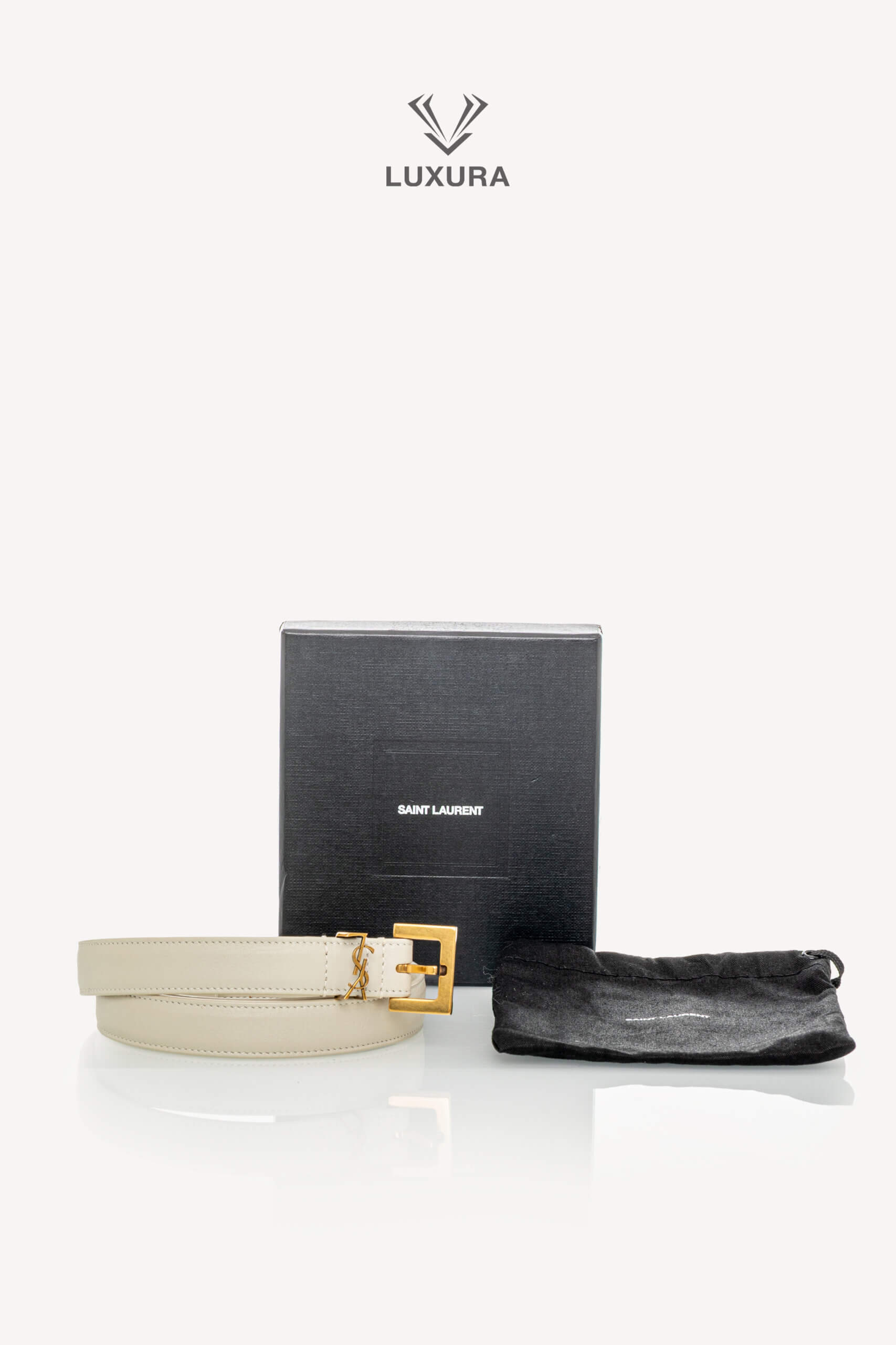 <span style="font-size: 10px;letter-spacing: .15em">BEST DEAL</span><br>            <strong>SAINT LAURENT</strong><br>            <div style="margin-top:10px;font-size:16px">Cassandre Thin `Belt in Smooth Leather Crema Soft 75</div><br> - Image 2