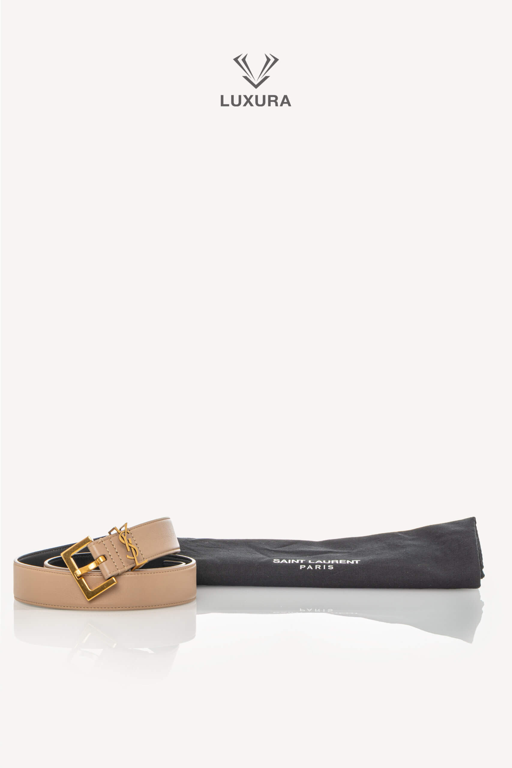 <span style="font-size: 10px;letter-spacing: .15em">BEST DEAL</span><br>            <strong>SAINT LAURENT</strong><br>            <div style="margin-top:10px;font-size:16px">Cassandre Belt in Shiny Leather Beige 75</div><br> - Image 2