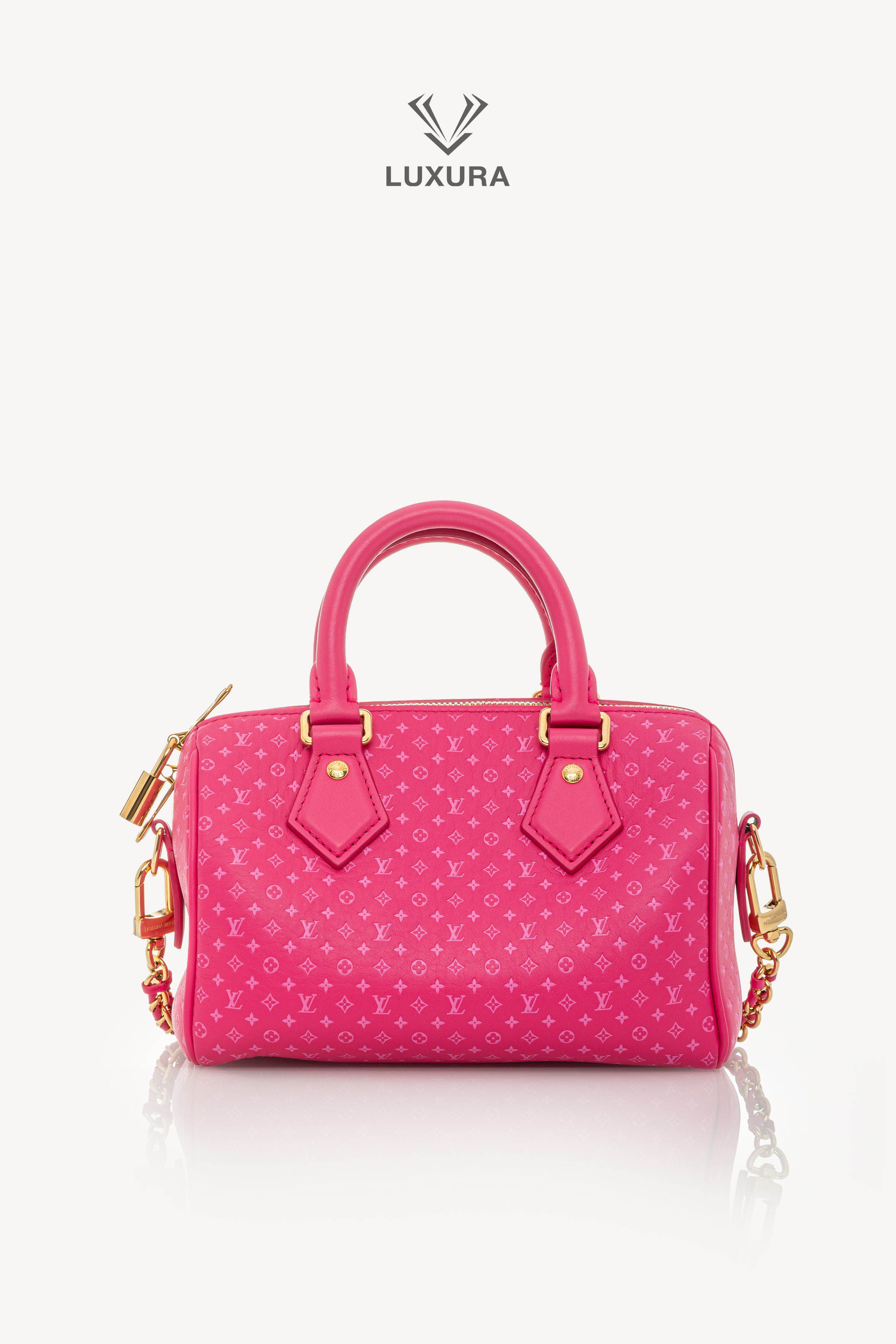 <span style="font-size: 10px;letter-spacing: .15em">HARD TO FIND</span><br>            <strong>LOUIS VUITTON</strong><br>            <div style="margin-top:10px;font-size:16px">Calfskin Nanogram Embossed Speedy Bandouliere 20 Rose</div><br> - Image 6