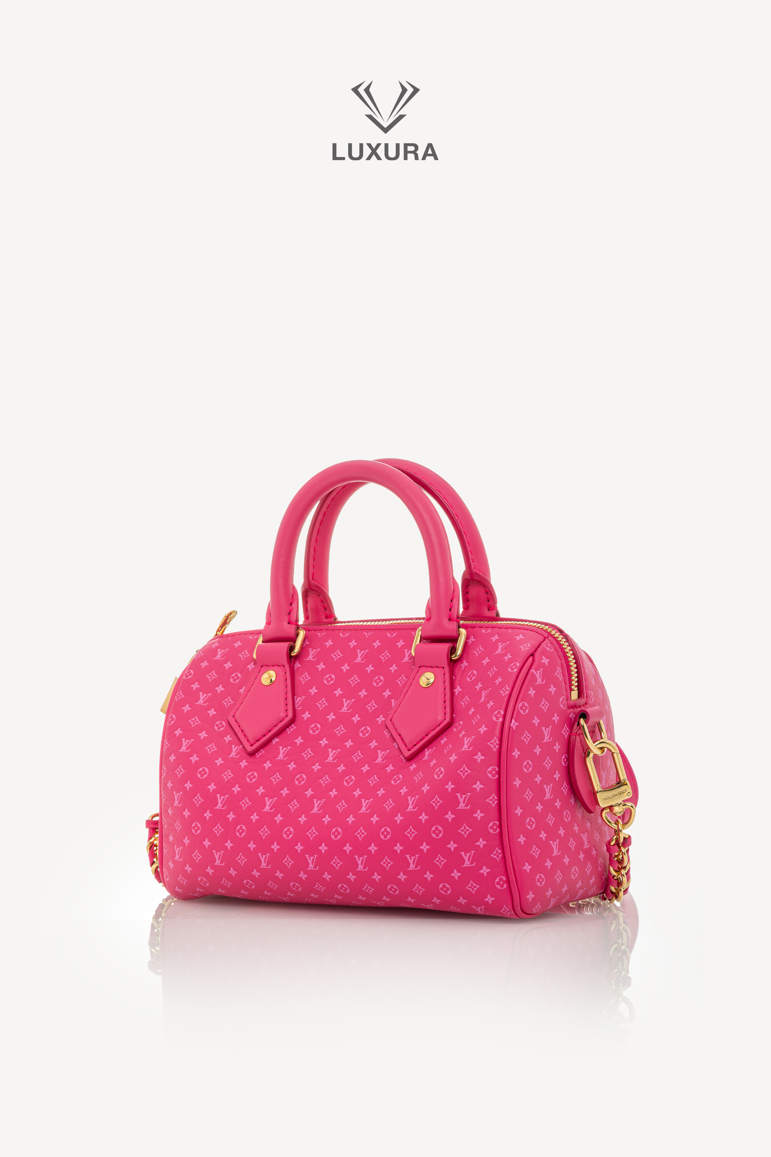 <span style="font-size: 10px;letter-spacing: .15em">HARD TO FIND</span><br>            <strong>LOUIS VUITTON</strong><br>            <div style="margin-top:10px;font-size:16px">Calfskin Nanogram Embossed Speedy Bandouliere 20 Rose</div><br> - Image 8