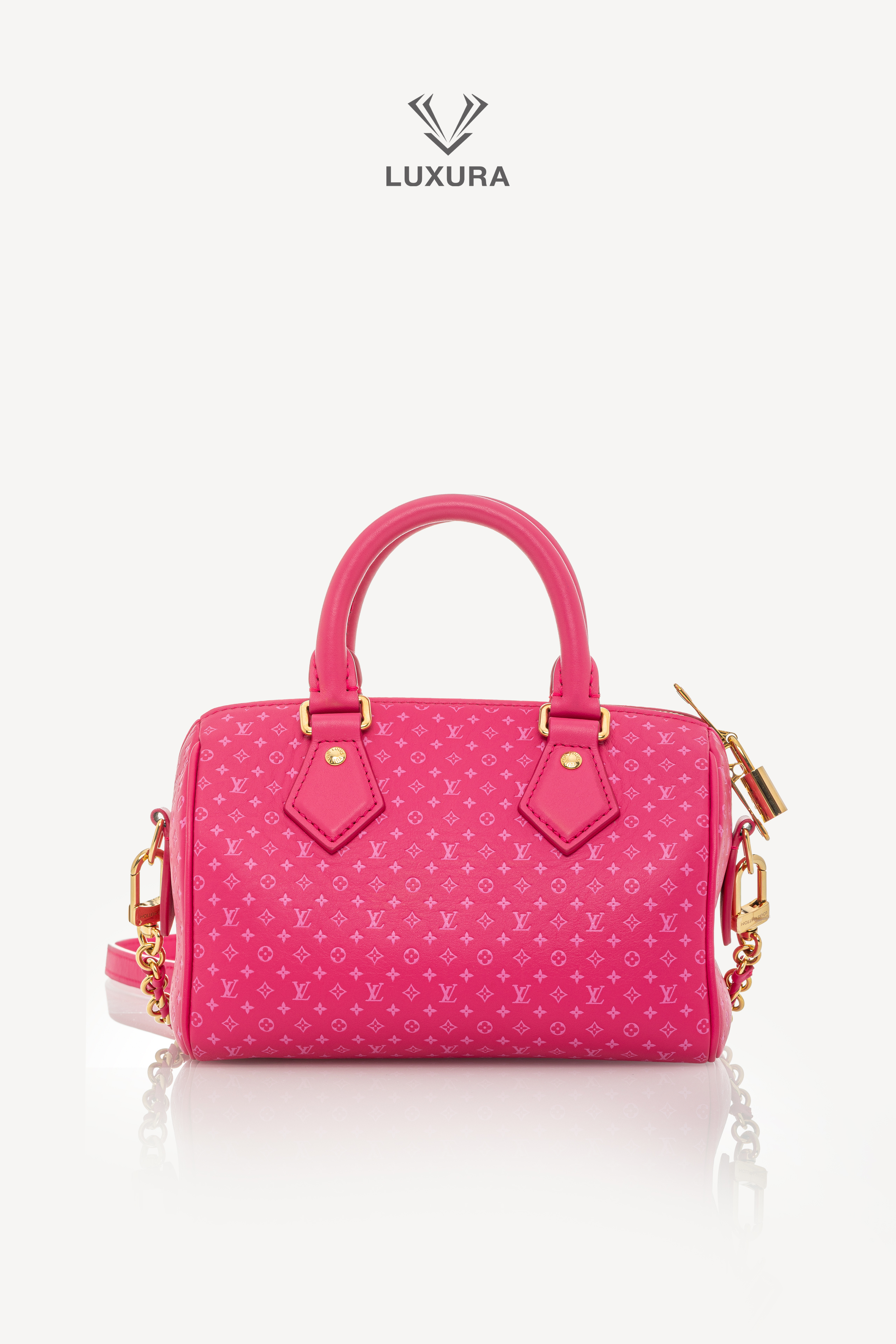 <span style="font-size: 10px;letter-spacing: .15em">HARD TO FIND</span><br>            <strong>LOUIS VUITTON</strong><br>            <div style="margin-top:10px;font-size:16px">Calfskin Nanogram Embossed Speedy Bandouliere 20 Rose</div><br> - Image 7