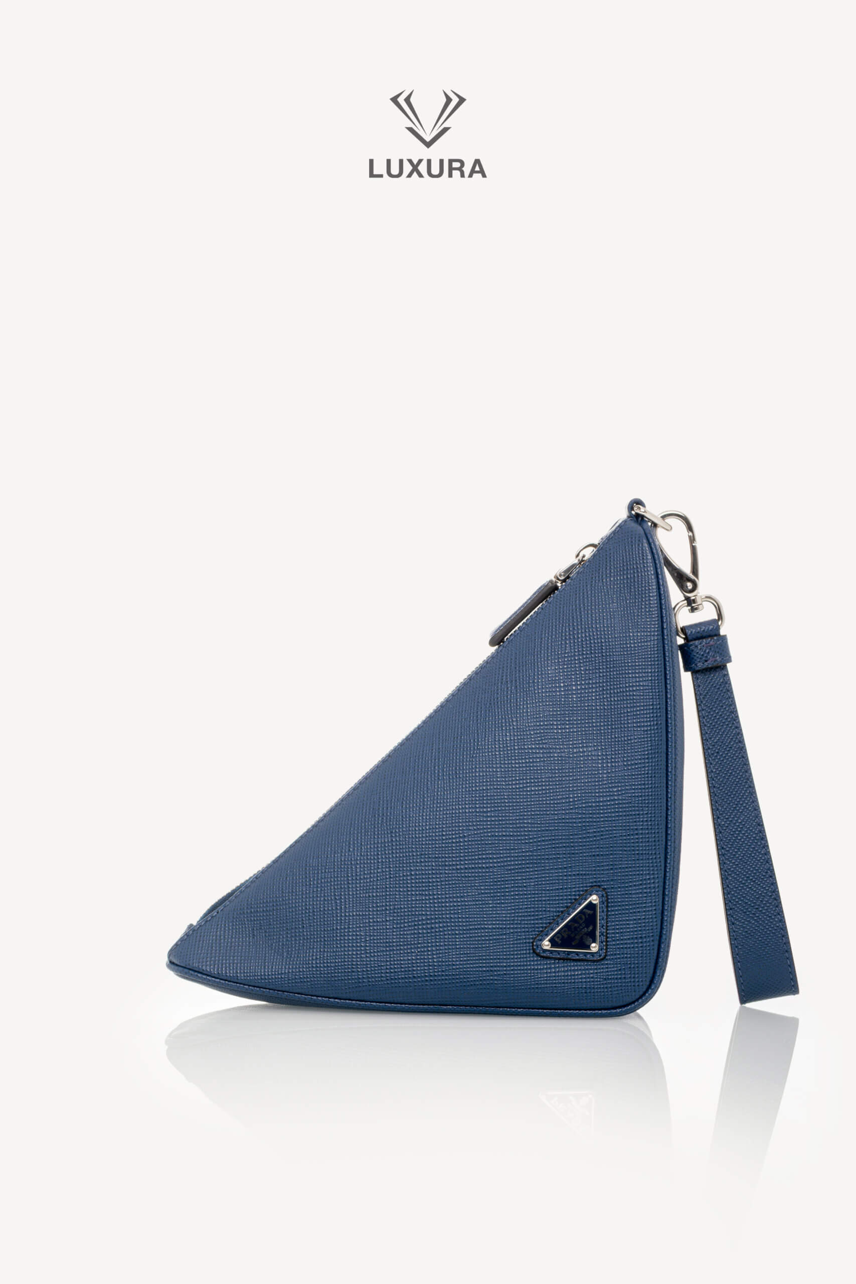 <span style="font-size: 10px;letter-spacing: .15em">BEST DEAL</span><br>            <strong>PRADA</strong><br>            <div style="margin-top:10px;font-size:16px">Triangle Logo Wristlet Pouch Embossed Saffiano Leather Blue</div><br> - Image 5