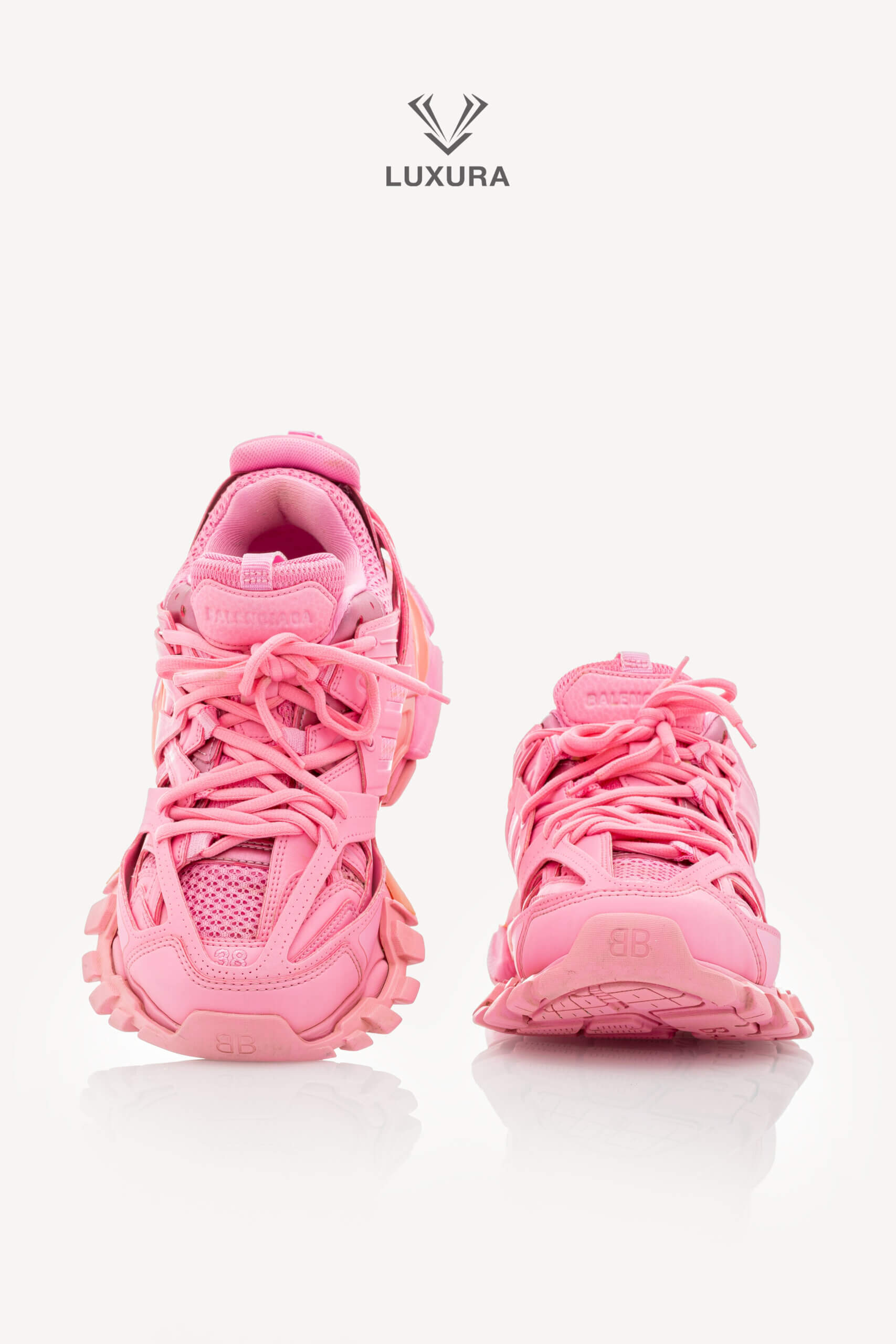 <span style="font-size: 10px;letter-spacing: .15em">BEST DEAL</span><br> <strong>BALENCIAGA</strong><br> <div style="margin-top:10px;font-size:16px">Mesh Nylon Track Sneaker Pink 38</div><br> - Image 4