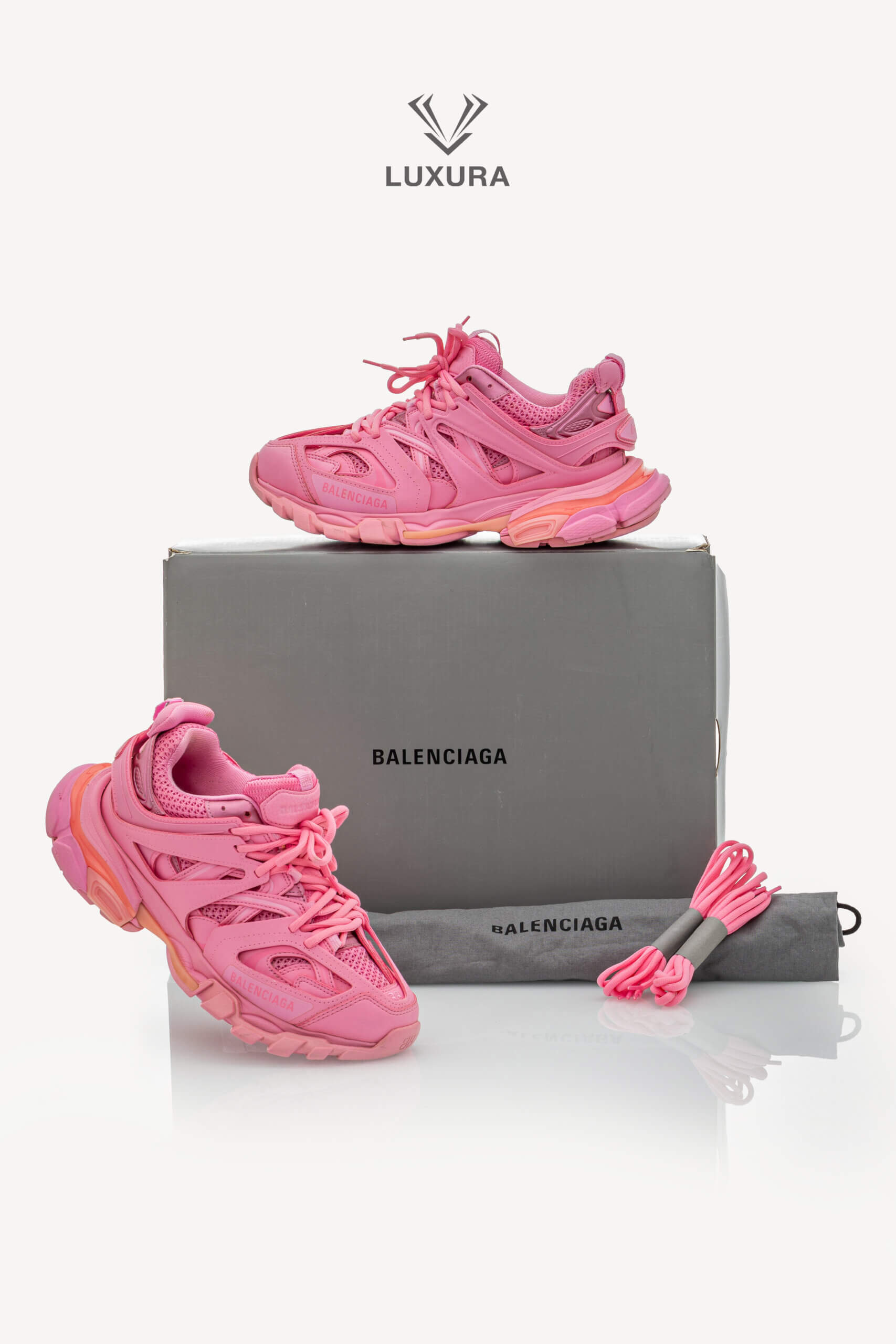 <span style="font-size: 10px;letter-spacing: .15em">BEST DEAL</span><br> <strong>BALENCIAGA</strong><br> <div style="margin-top:10px;font-size:16px">Mesh Nylon Track Sneaker Pink 38</div><br> - Image 2