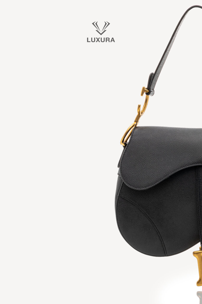 CHRISTIAN DIOR Grained Calfskin Saddle Bag Black