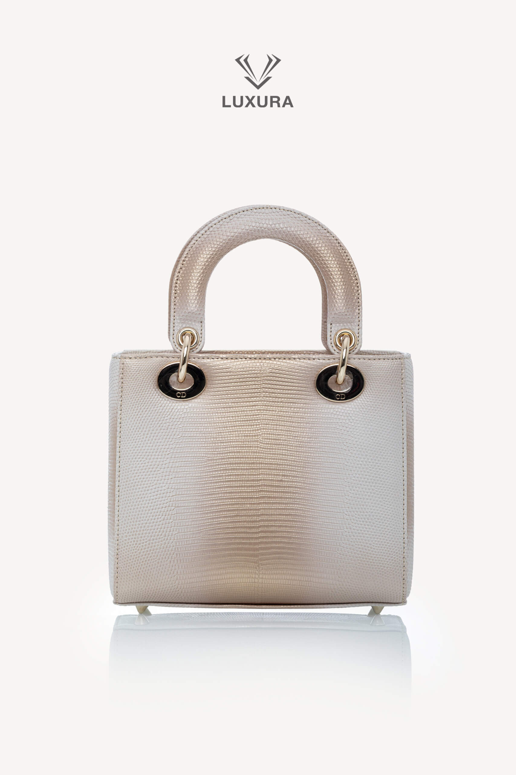 <span style="font-size: 10px;letter-spacing: .15em">HARD TO FIND</span><br>            <strong>CHRISTIAN DIOR</strong><br>            <div style="margin-top:10px;font-size:16px">Small Lady Dior Bag in Gold-Ivory Lizard Leather with Gold Hardware</div><br> - Image 5